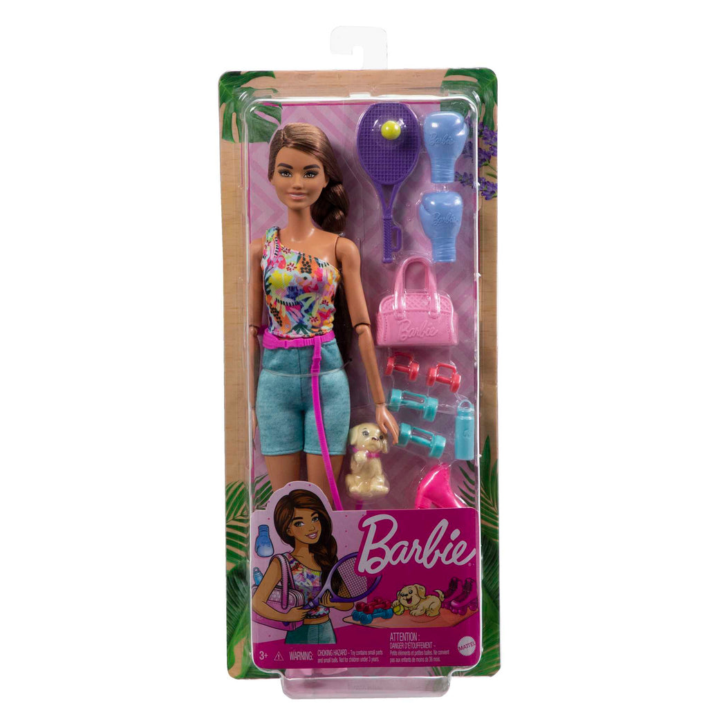 Yavru Köpeği, Spor Kıyafetleri, Patenleri Ve Tenis Raketiyle Barbie Bebek