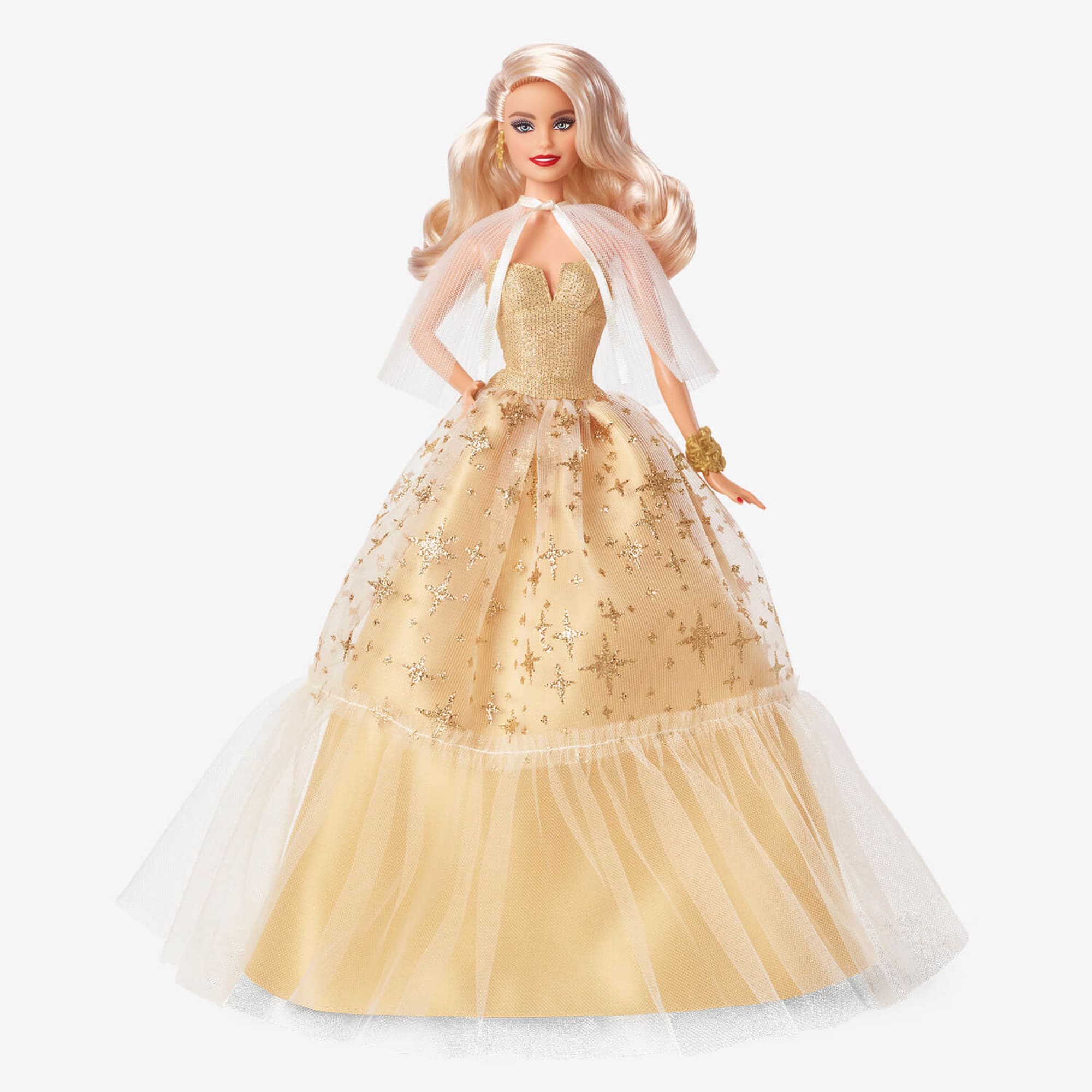 Barbie-Barbie Joyeux Noël 2023-Poupée Robe Dorée Et Cheveux Blonds