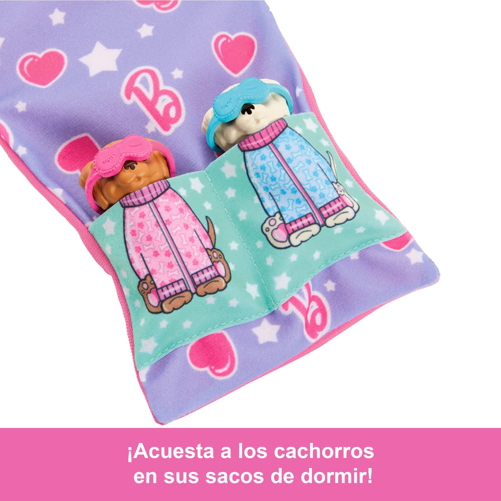 Conjunto De Juego Barbie Y Cachorro Fiesta De Pijamas Con 2 Figuras De Perrito De Juguete Y Más De 10 Accesorios, Cambio De Color
