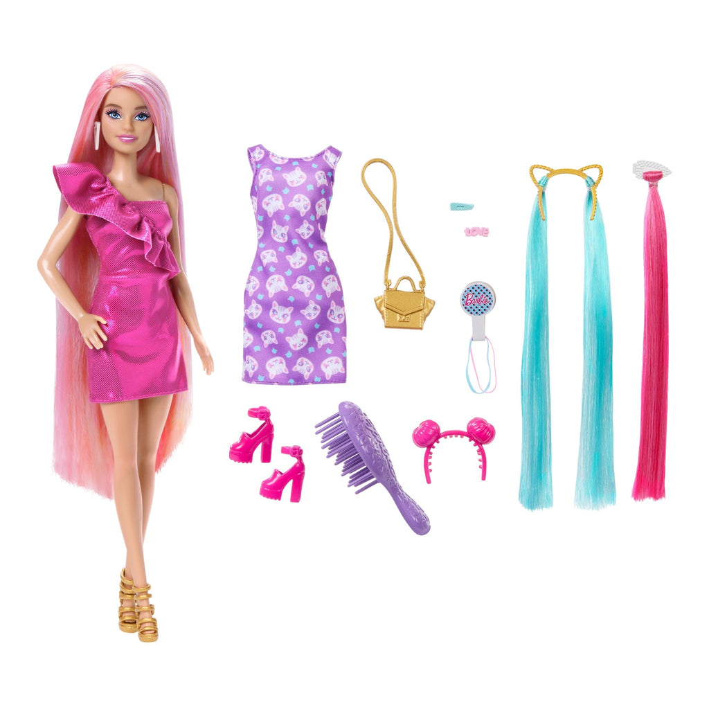 Κούκλα Barbie Πολύχρωμα Μαλλιά Με Πολύ Μακριά Ξανθά Μαλλιά Και Αξεσουάρ Styling