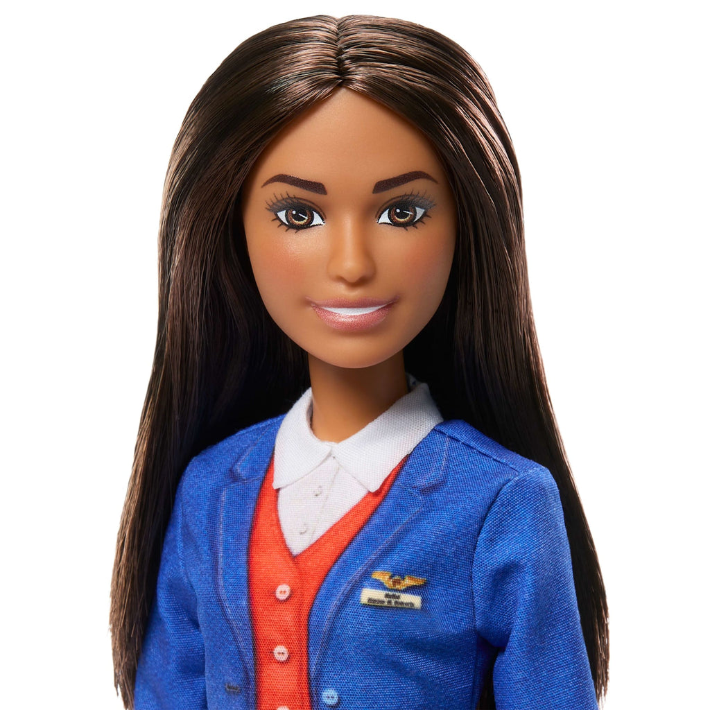 Muñeca De Moda Barbie Azafata Con Uniforme Azul, Incluye Accesorios De Maleta, Auriculares Y Pasaporte
