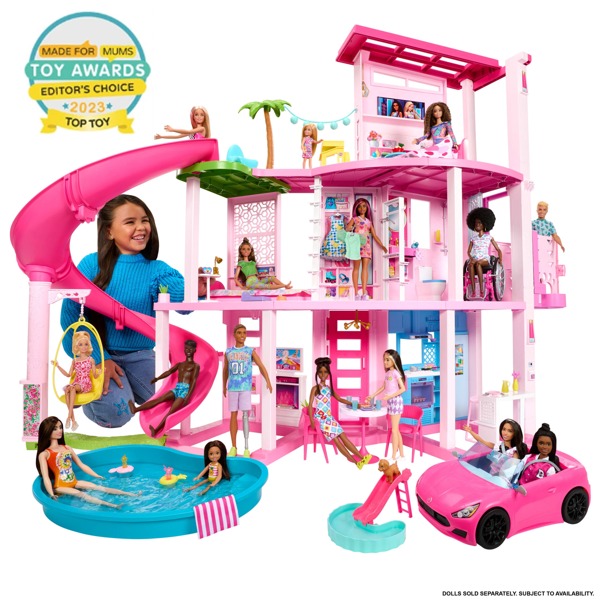 Barbie Dreamhouse, 75+ Pieces, Pool Party Doll House With 3 Story Slide