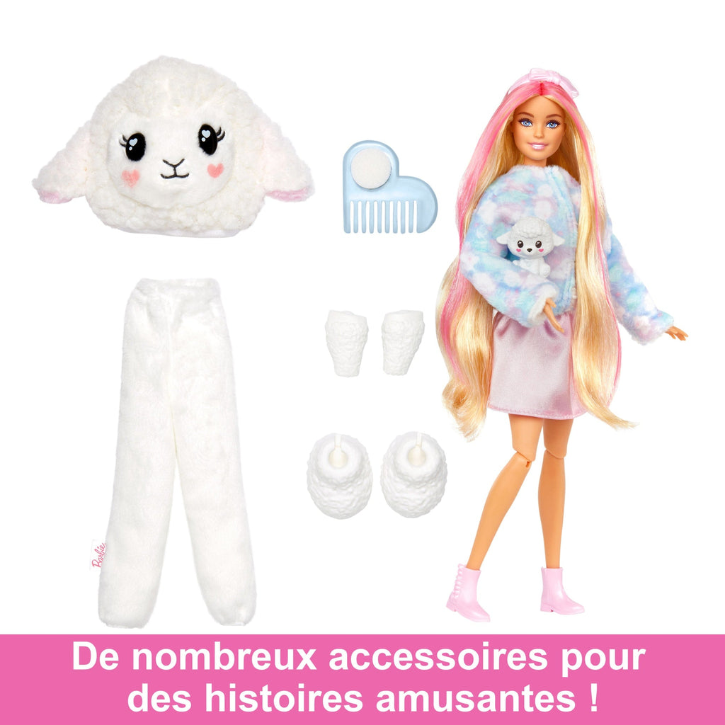 Barbie Cutie Reveal Poupée Barbie et accessoires, costume agneau en peluche
