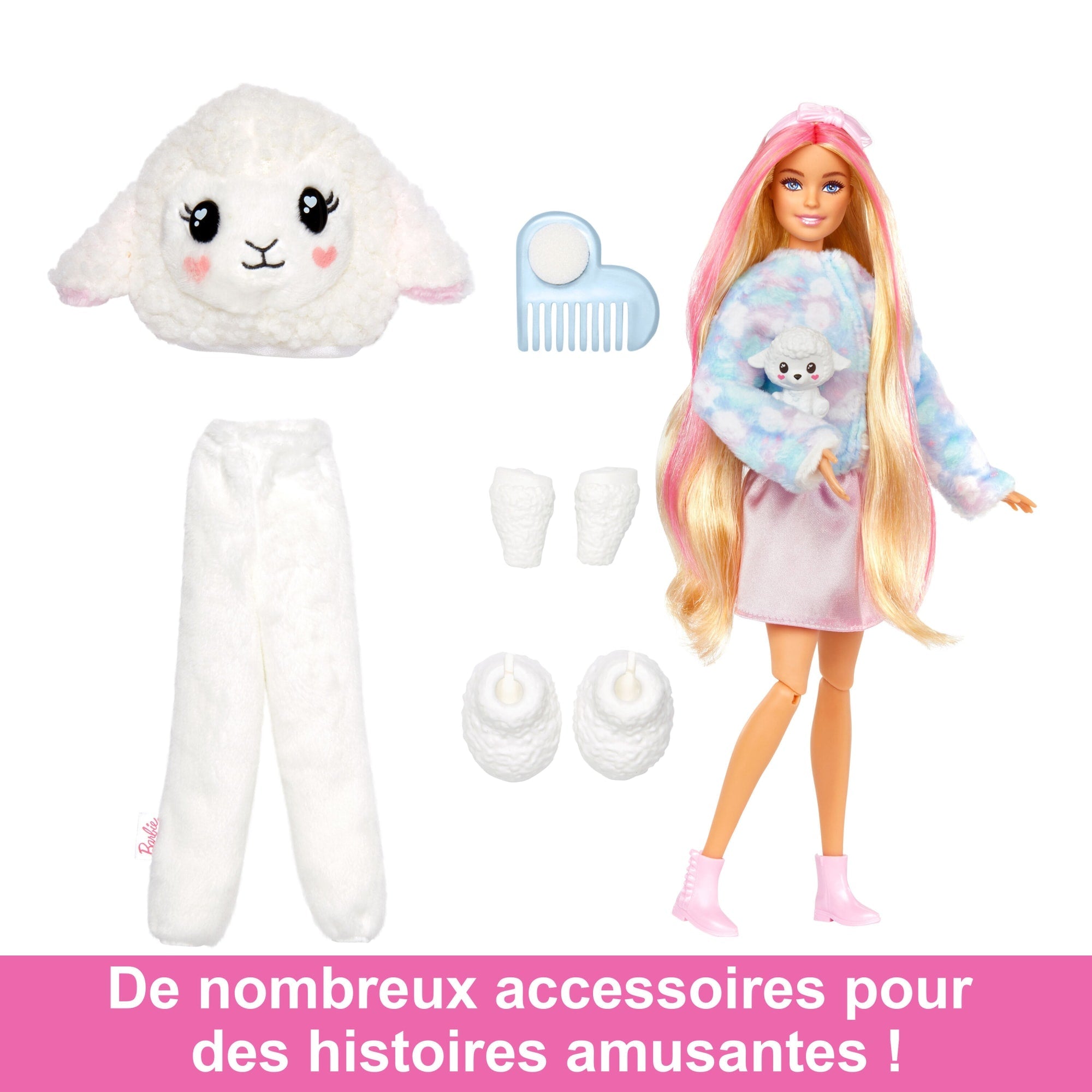 Barbie Cutie Reveal Poupée Barbie et accessoires, costume agneau en peluche