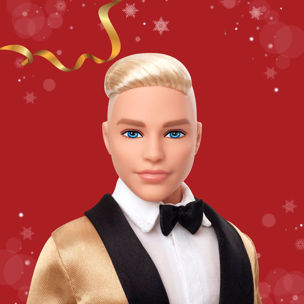 Barbie Signature 2025 Holiday Blonder Ken Modepuppe Zum Sammeln in Komplettem Anzug Mit Goldener Jacke