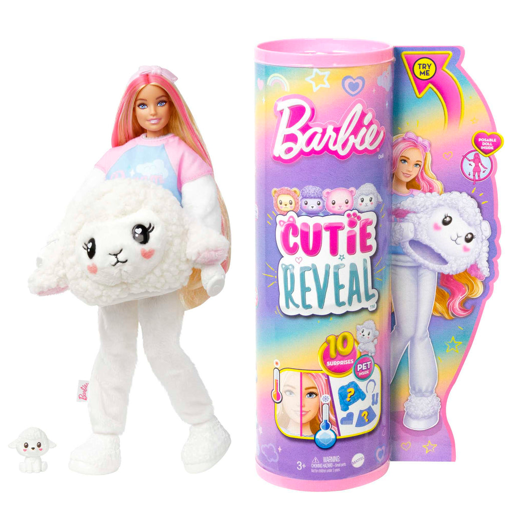 Barbie Cutie Reveal Poupée Barbie et accessoires, costume agneau en peluche