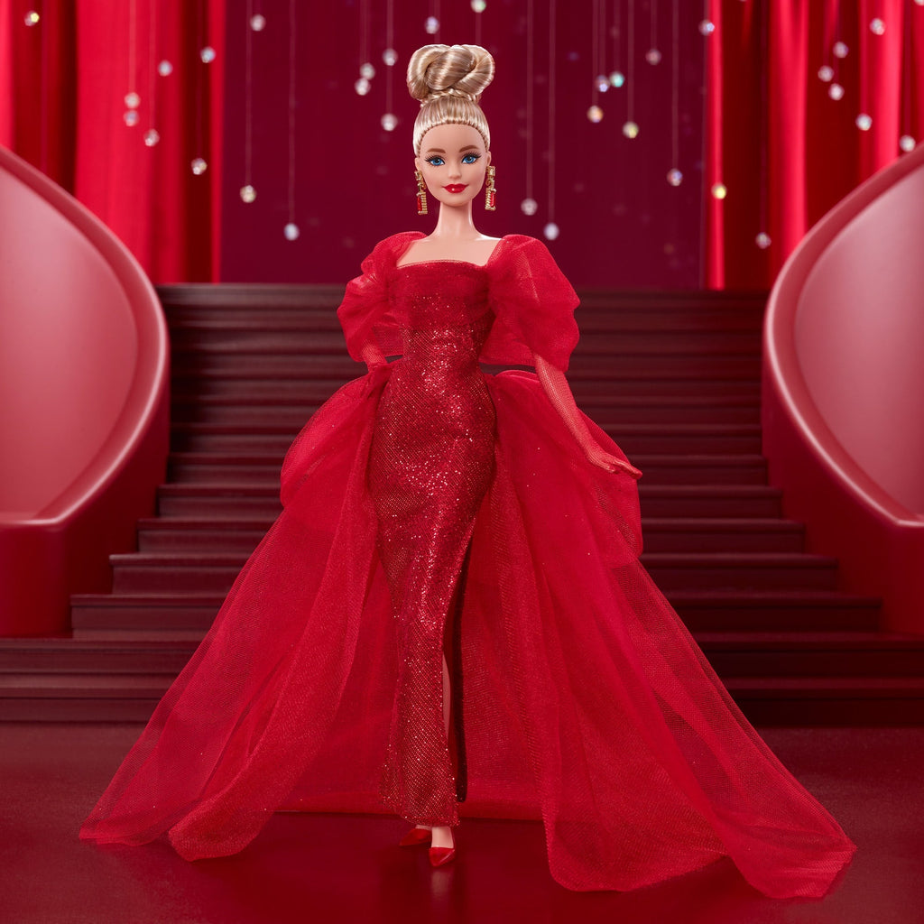 Barbie Signature Collectible Doll For Mattel 80Th Anniversary, Glittery Red Tulle Gown, Blonde Hair