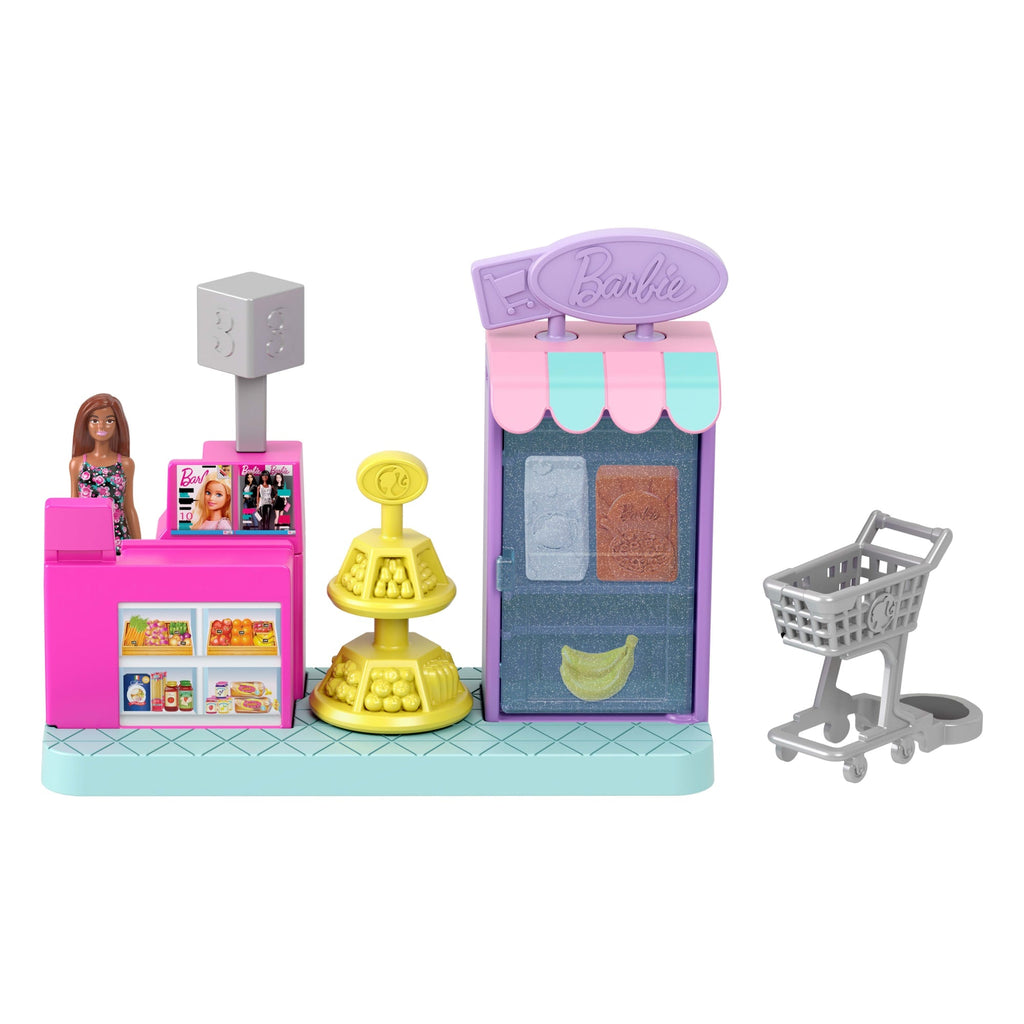 Mini Supermercado Barbieland Coleccionable Playset Con Muñeca Barbie De 1,5 Pulgadas, Zonas De Juego Interactivas Para Divertirse Contando Historias