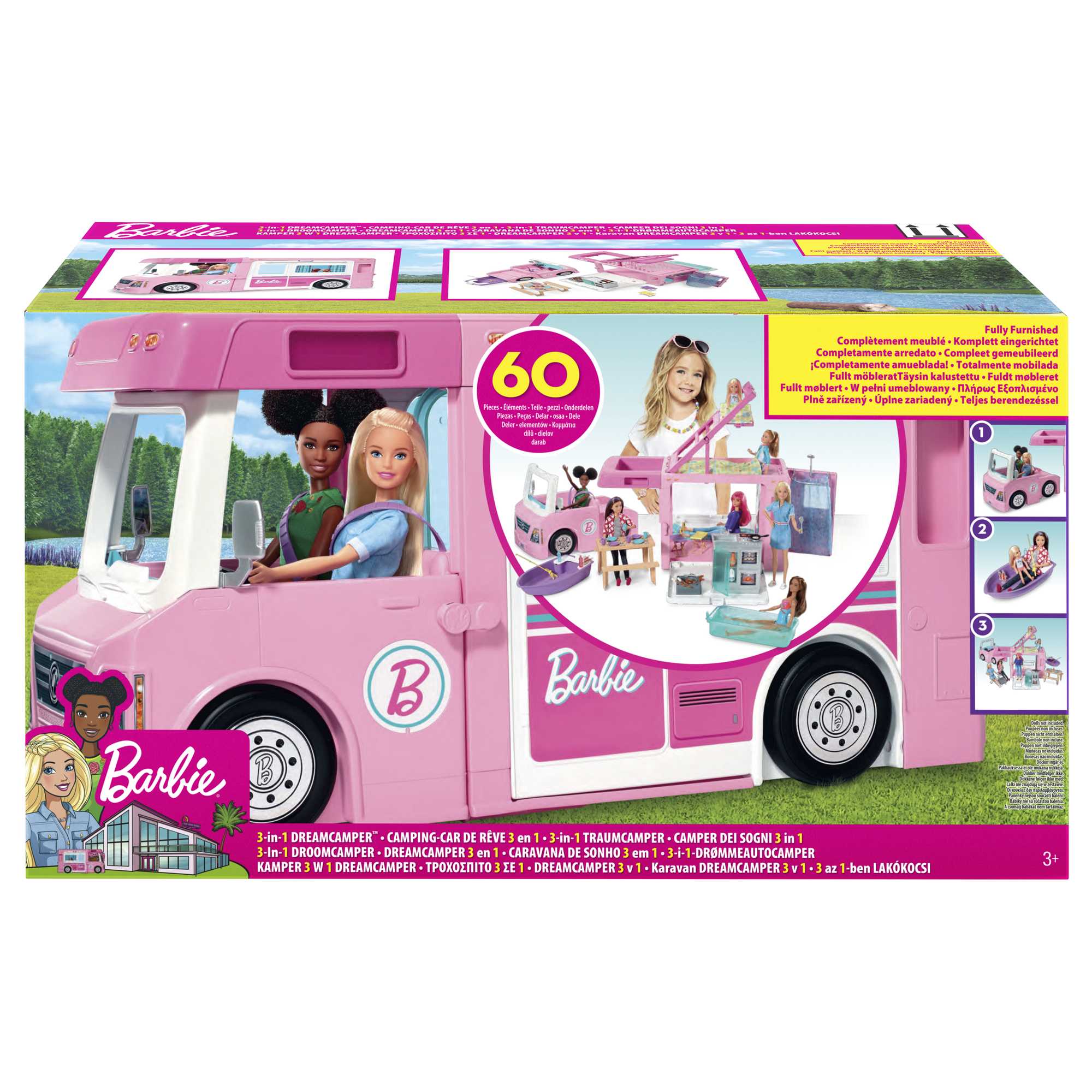Barbie - Camping-Car De Rêve 3-En-1 - Véhicule Pour Poupée Mannequin - 3 Ans Et +