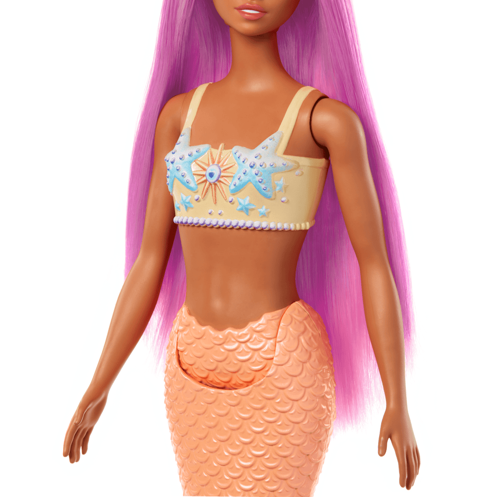 Muñeca Sirena Barbie Con Melena Rosa, Cola Naranja Y Diadema