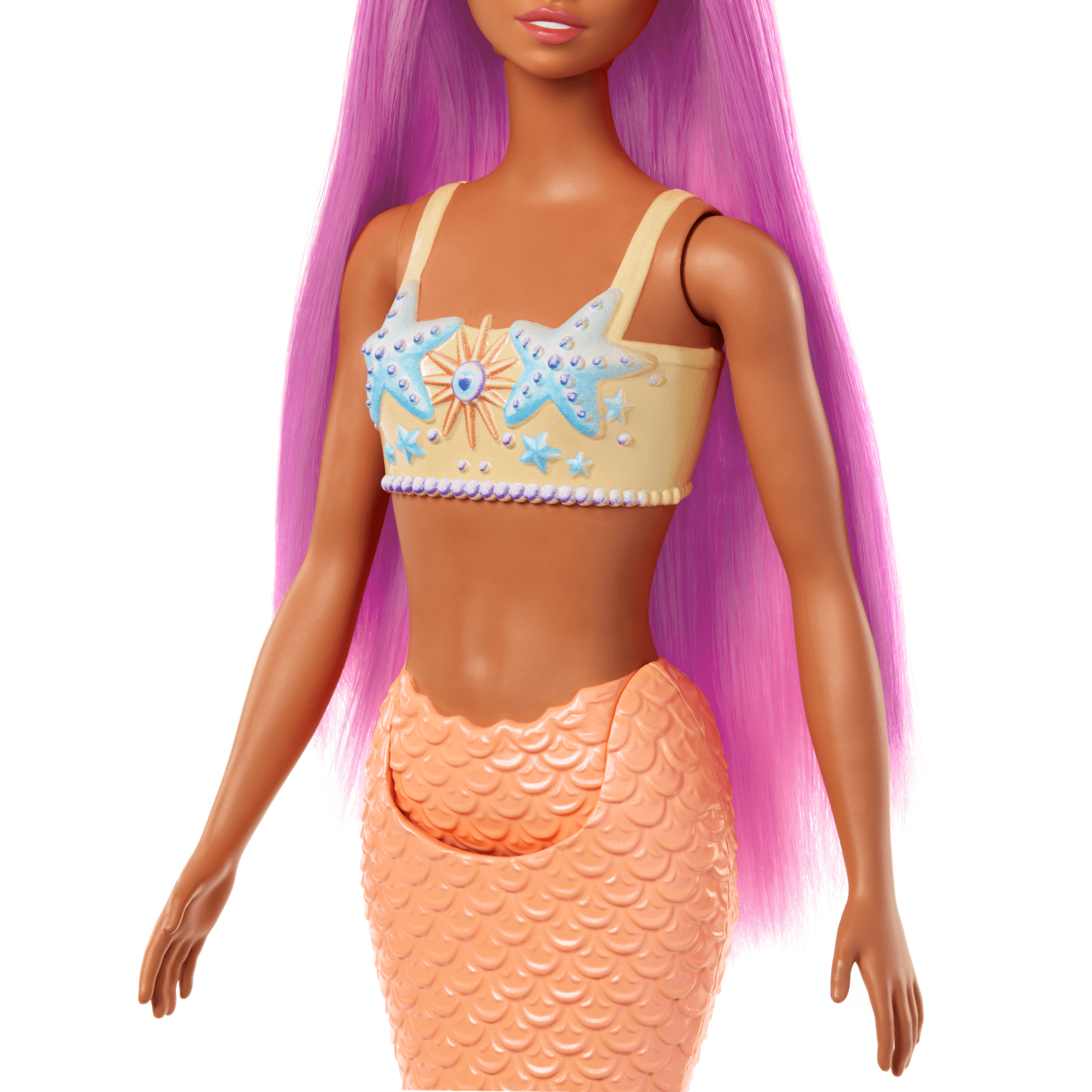 Muñeca Sirena Barbie Con Melena Rosa, Cola Naranja Y Diadema