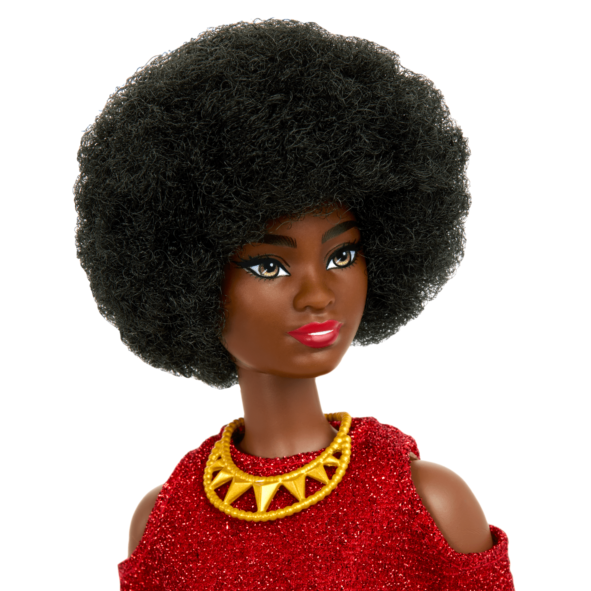 Muñeca N.221 Barbie Fashionistas Con Pelo Negro Al Natural, Un Vestido Rojo Y Accesorios, 65. Aniversario