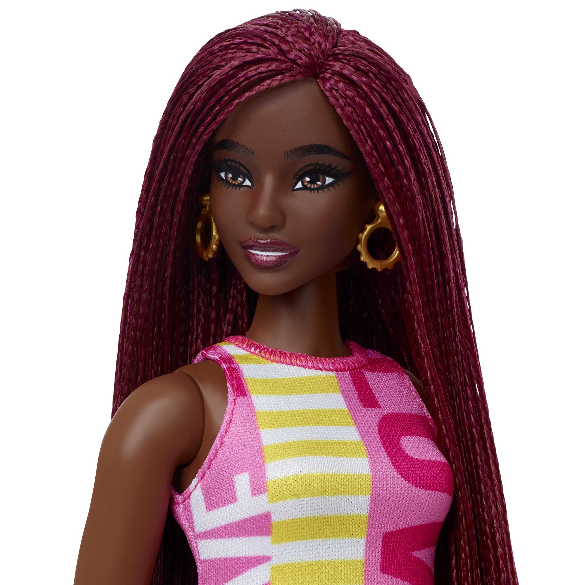 Barbie Fashionistas Puppe Im Ärmellosen Kleid Mit Der Aufschrift Love“, Kurvig, Purpurrote Zöpfe, Für Kinder Von 3 Bis 8 Jahren
