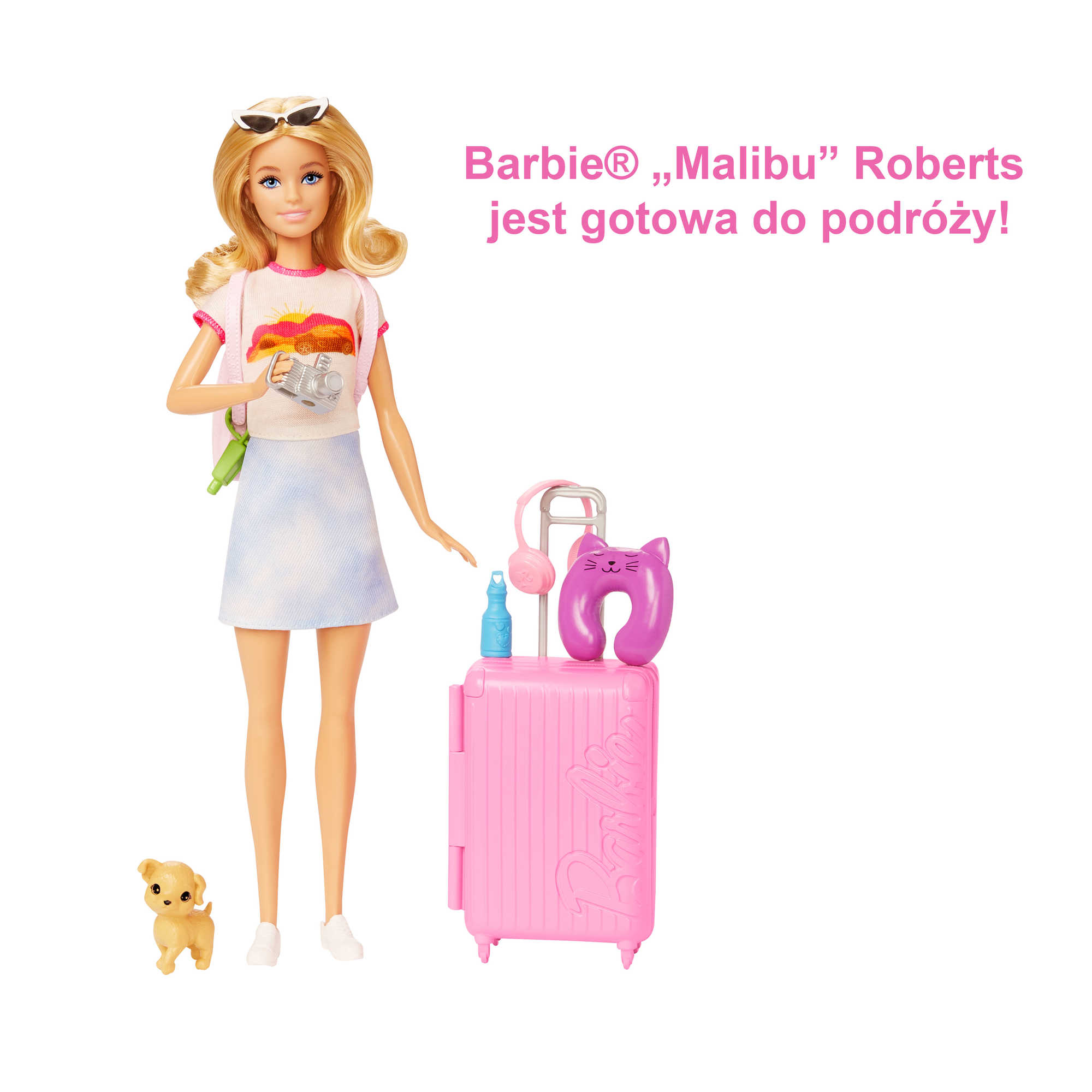 Barbie Malibu w podróży Lalka Zestaw podróżny ze szczeniaczkiem i akcesoriami