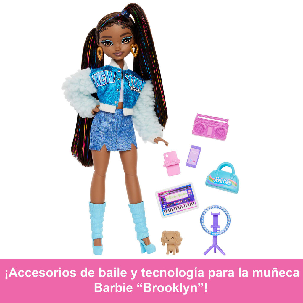 Muñeca De Moda Barbie 'Brooklyn' De Barbie Dream Besties Con 8 Accesorios Temáticos De Vídeo Y Música