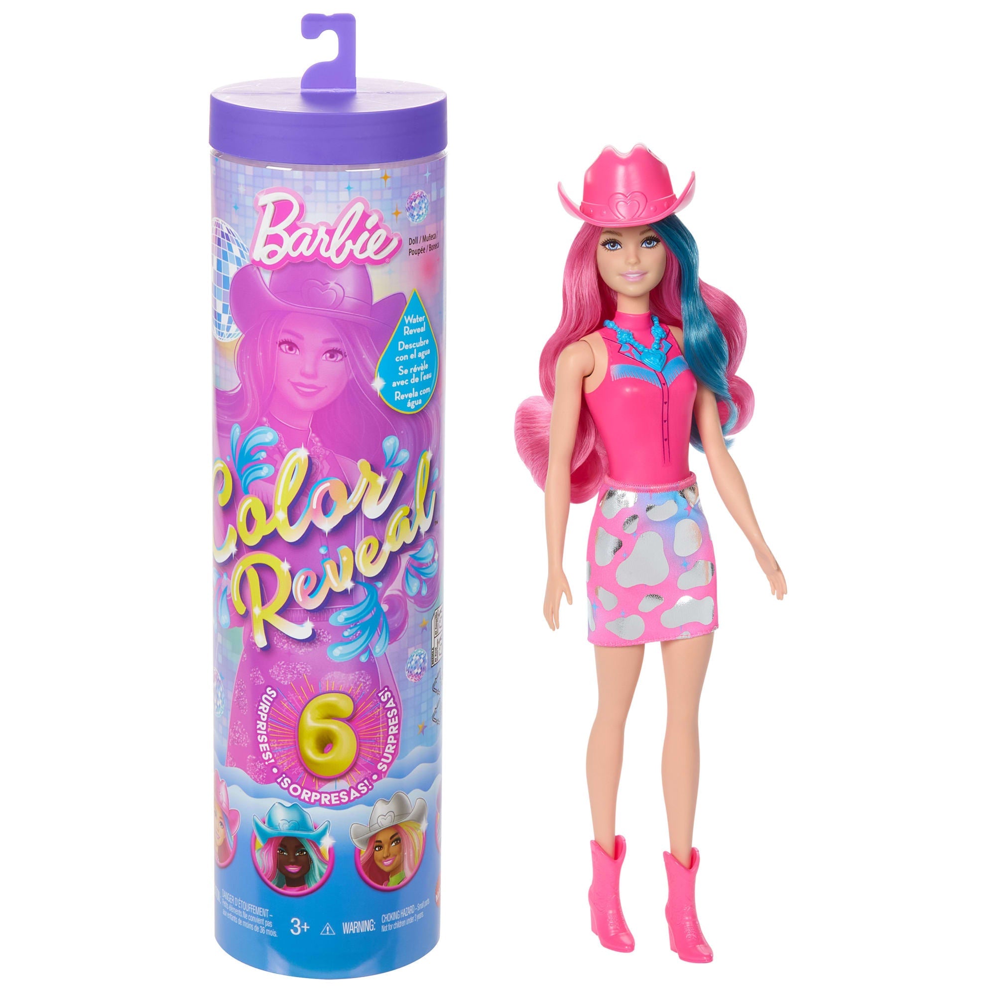Muñeca Y Accesorios De La Colección Estrella De La Disco De Barbie Color Reveal Con 6 Sorpresas (Los Estilos Pueden Variar)