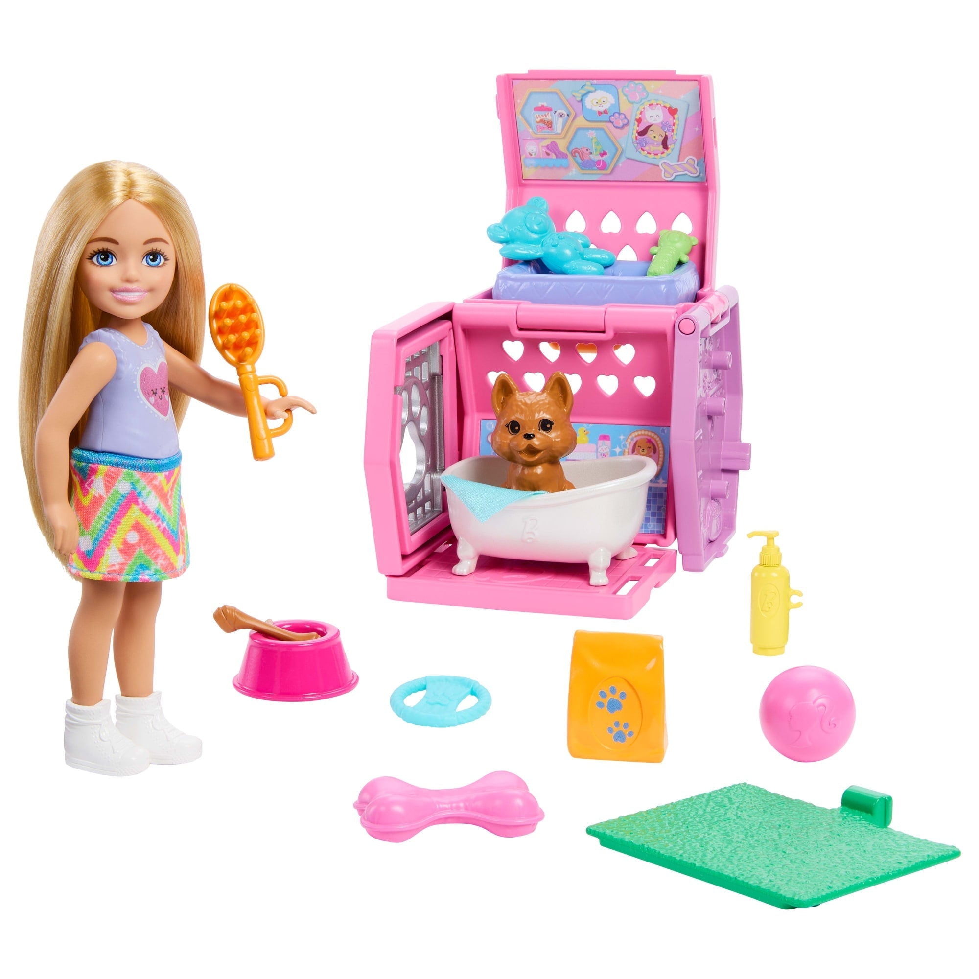 Conjunto De Mochila Para Cachorritos De Chelsea De Barbie Con Muñeca Pequeña Y Transportín Para Perros Con Accesorios Para Cachorritos