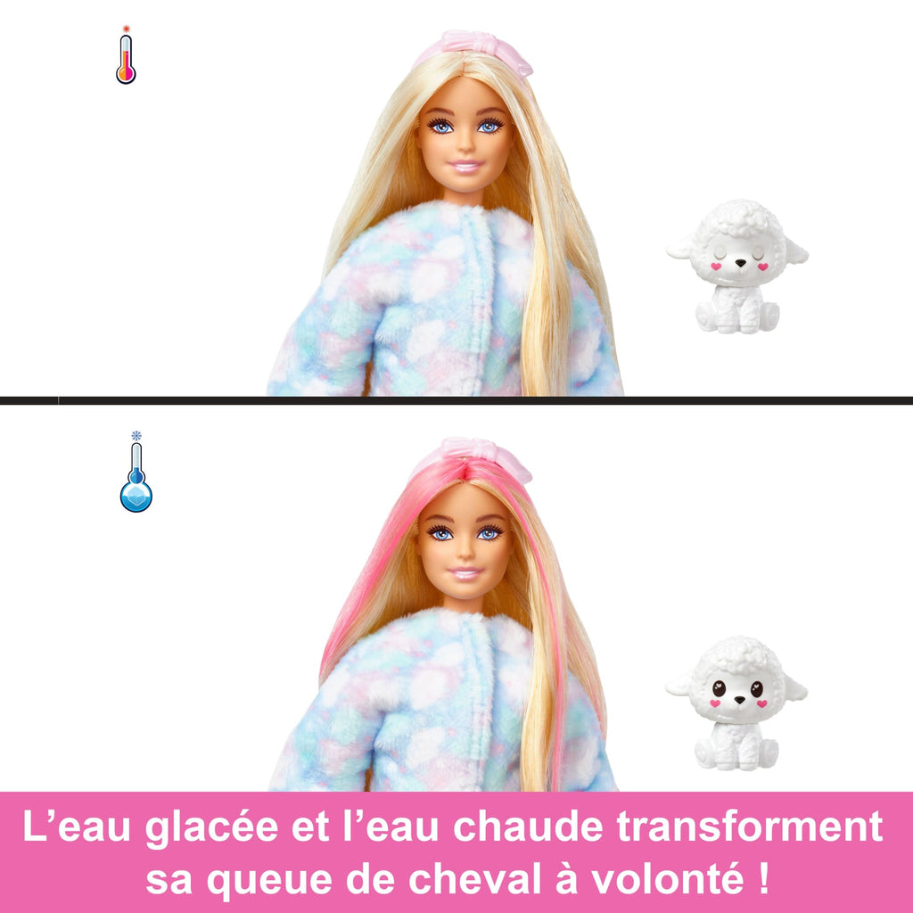 Barbie Cutie Reveal Poupée Barbie et accessoires, costume agneau en peluche