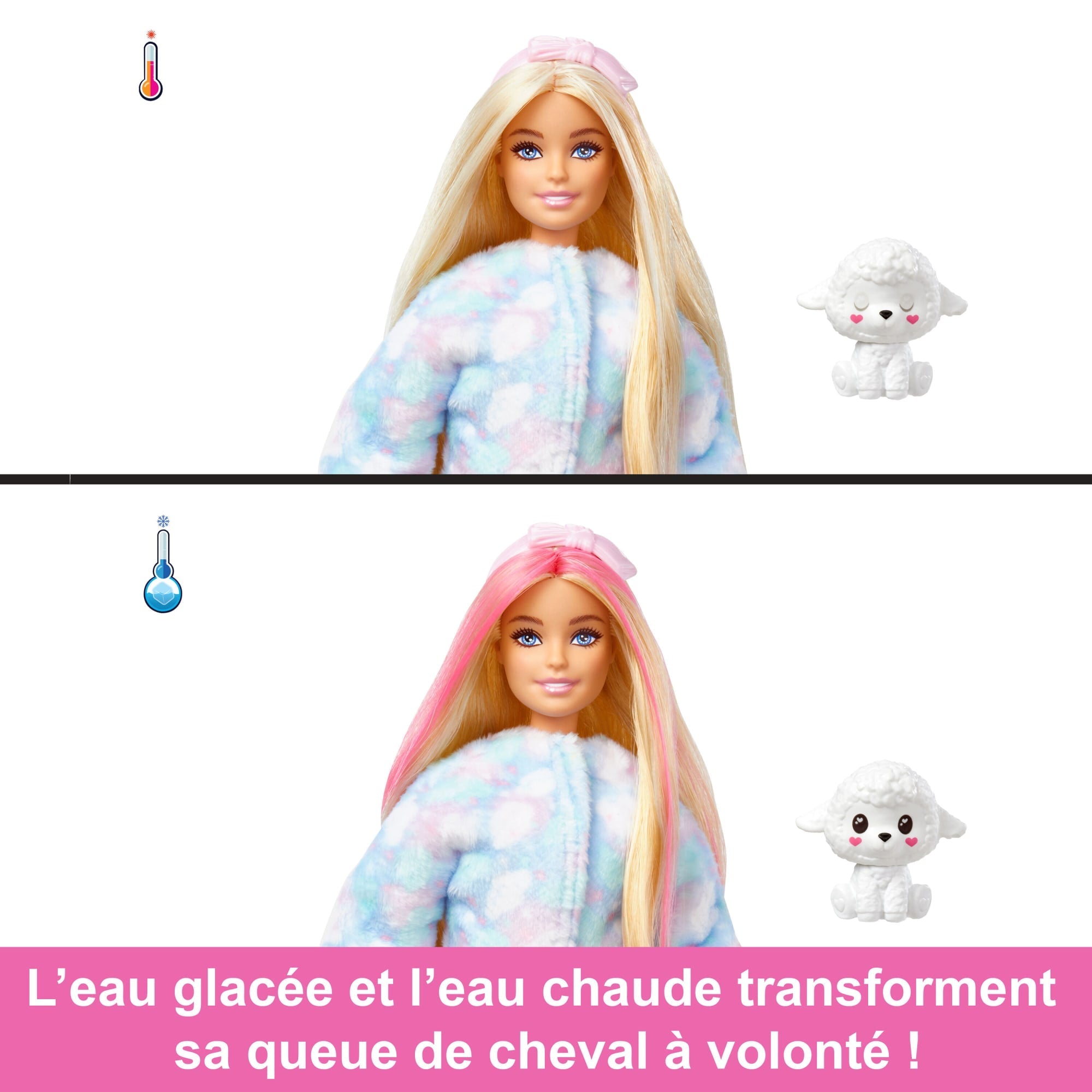 Barbie Cutie Reveal Poupée Barbie et accessoires, costume agneau en peluche