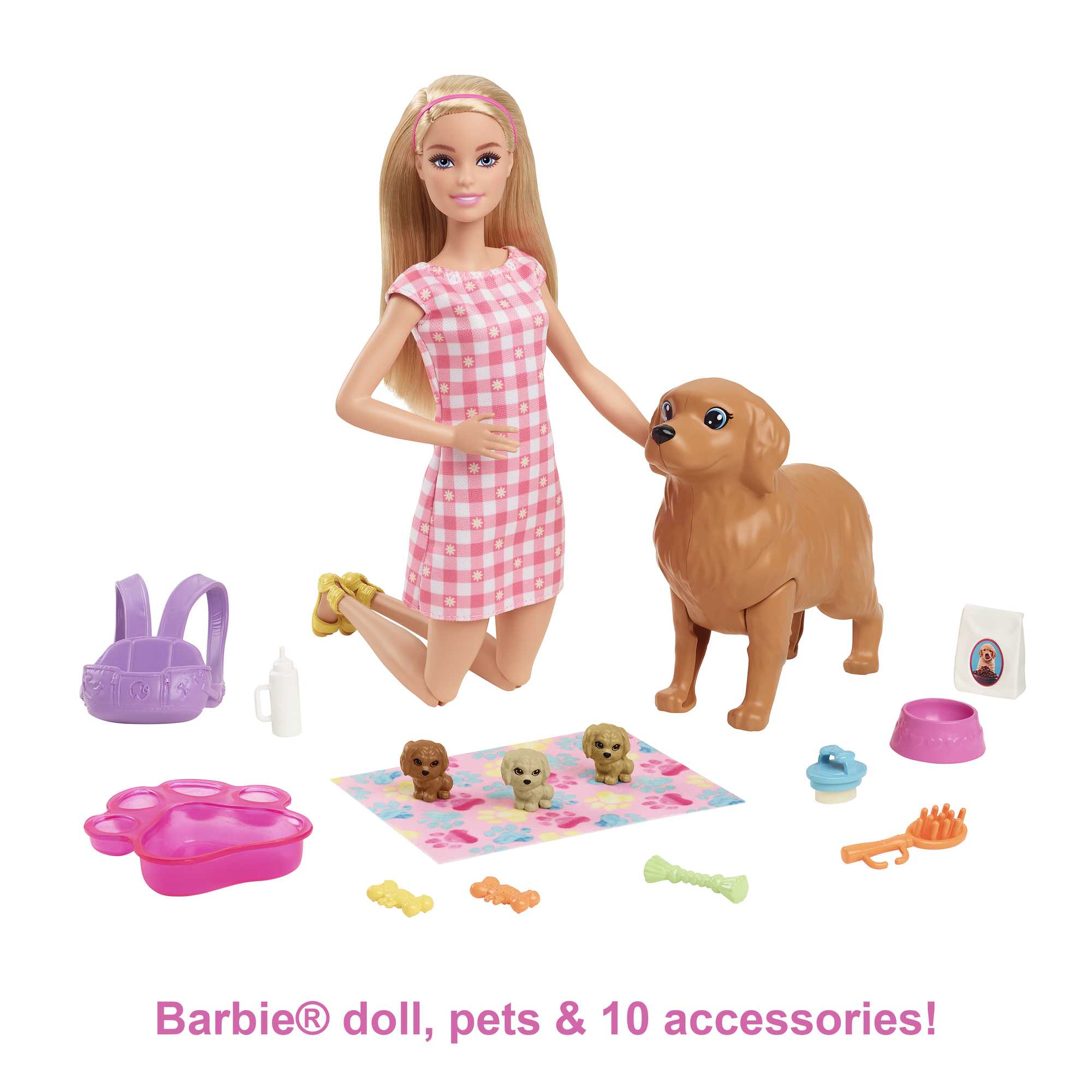 Barbie Newborn Pups Playset With Doll & Animal Toys