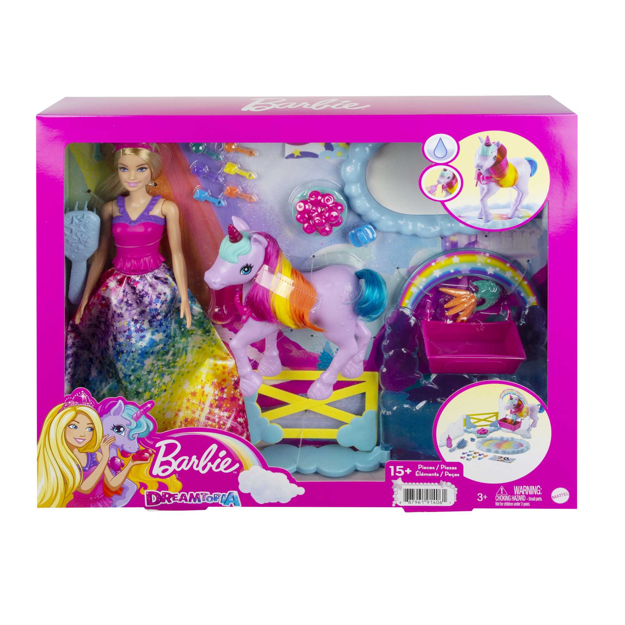 Barbie Dreamtopia Oyun Seti, Barbie Bebek, Tek Boynuzlu At Ve Renk Değiştiren Tuvalet