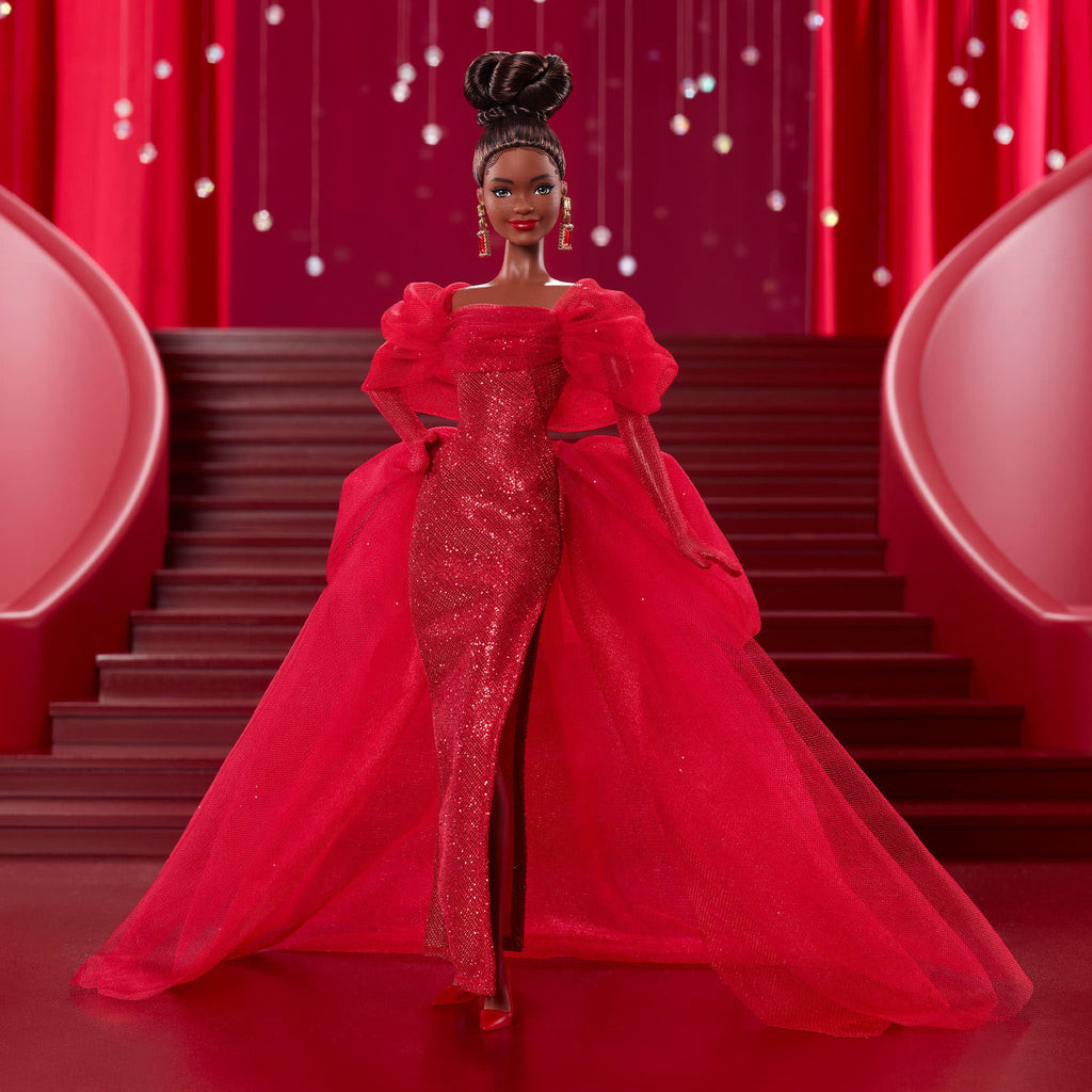 Muñeca Barbie Signature Coleccionable Del 80. Aniversario De Mattel, Vestido De Tul Rojo Brillante, Pelo Moreno