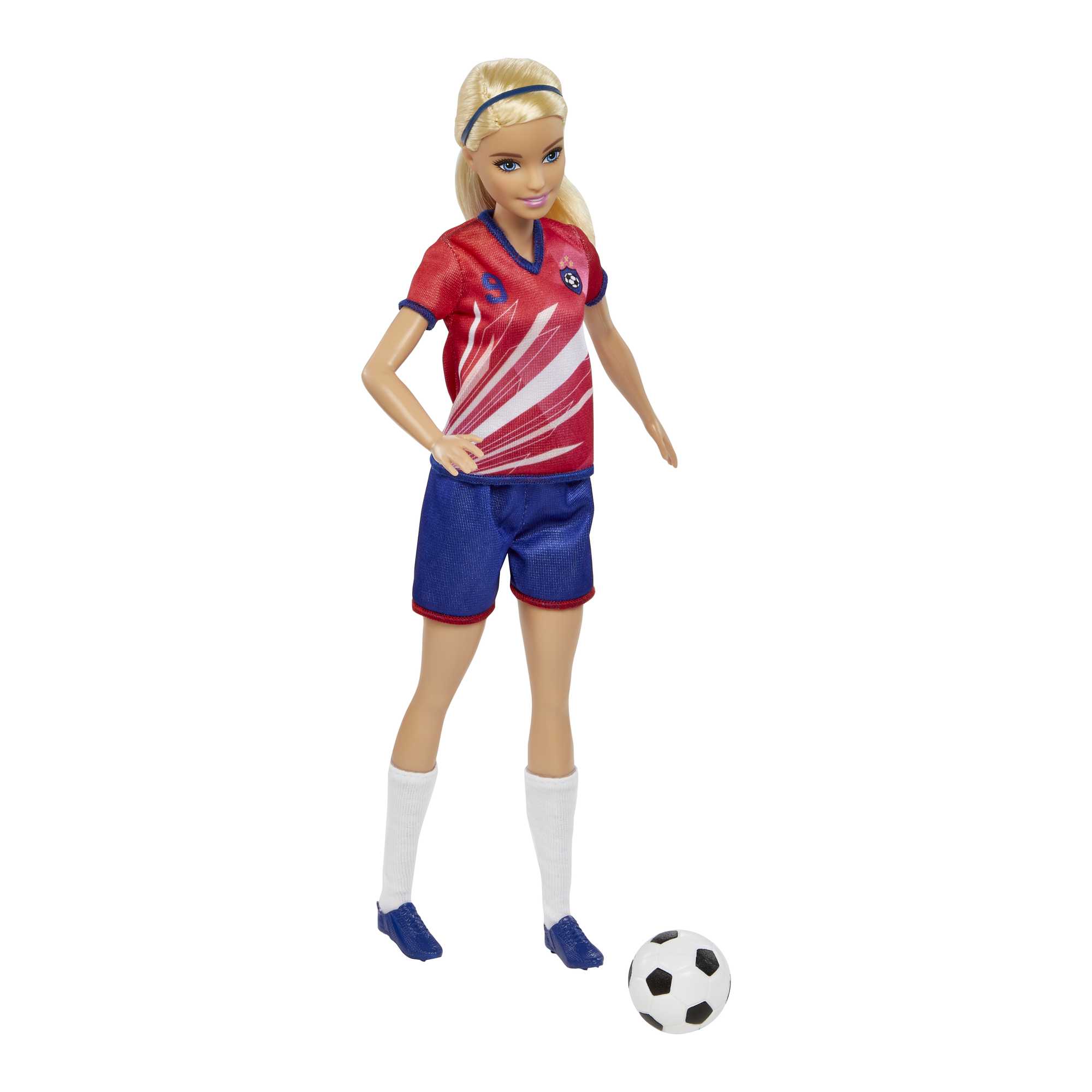 Barbie Calciatrice Bambola Bionda, Con Divisa N. 9, Pallone Da Calcio, Scarpe Con Tacchetti, Calzettoni, Dai 3 Anni in Su