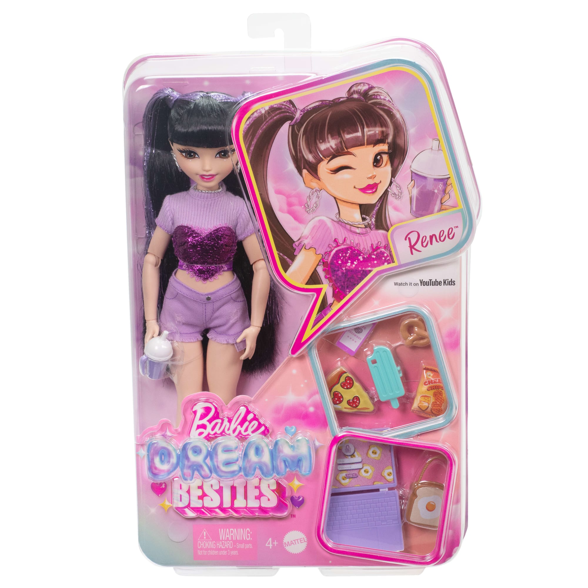 Barbie Dream Besties Renee Lalka modowa z 8 akcesoriami z motywem kulinarnym