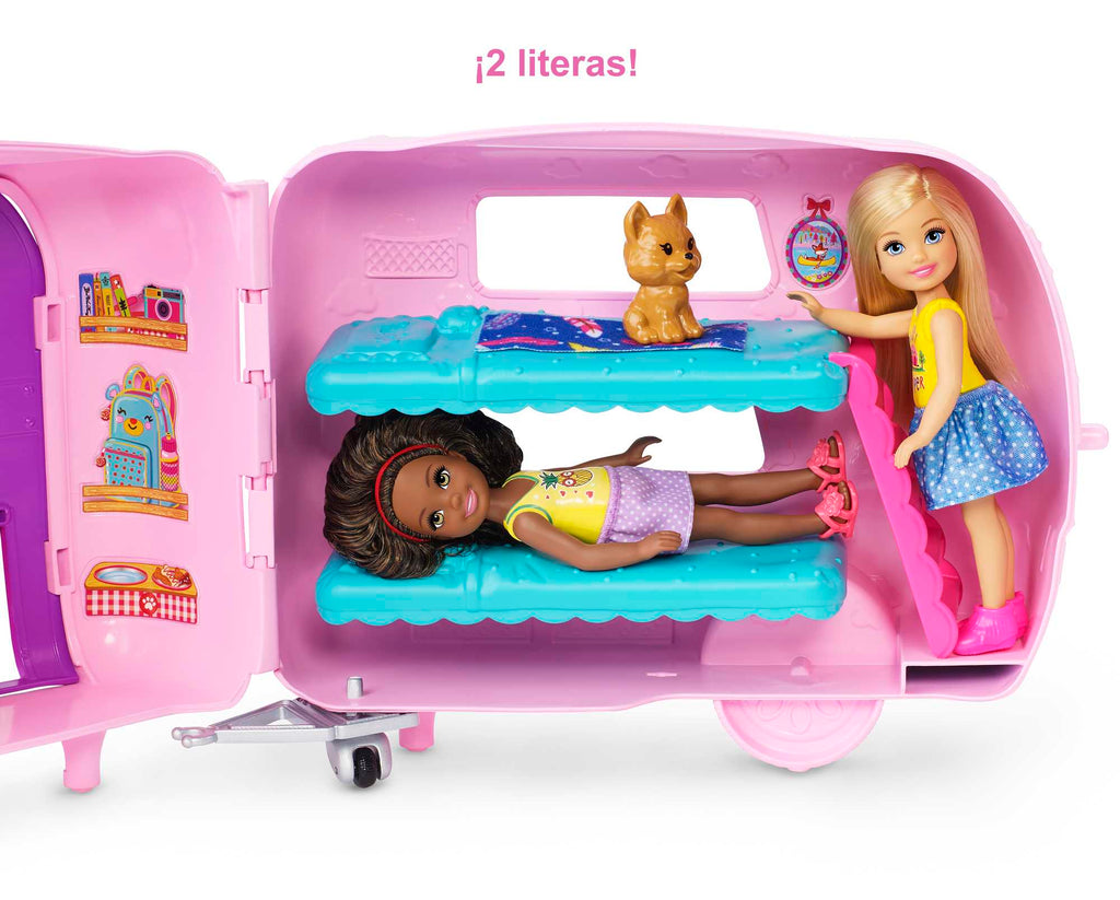 Barbie Chelsea Muñeca Y Su Caravana, Con Perrito Y Accesorios (Mattel Fxg90)