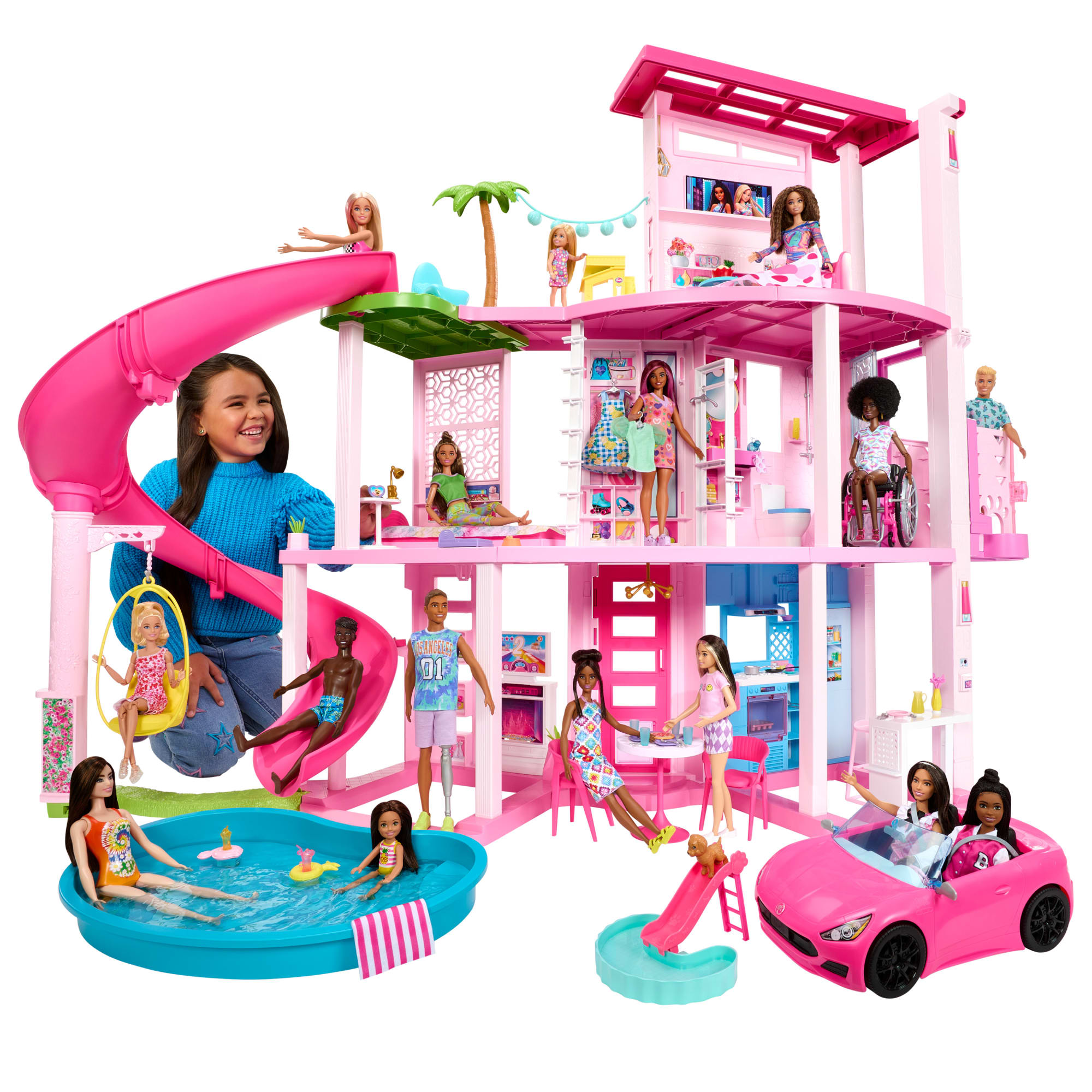 Barbie Dreamhouse Dom Marzeń Domek dla lalek z wysoką zjeżdżalnią