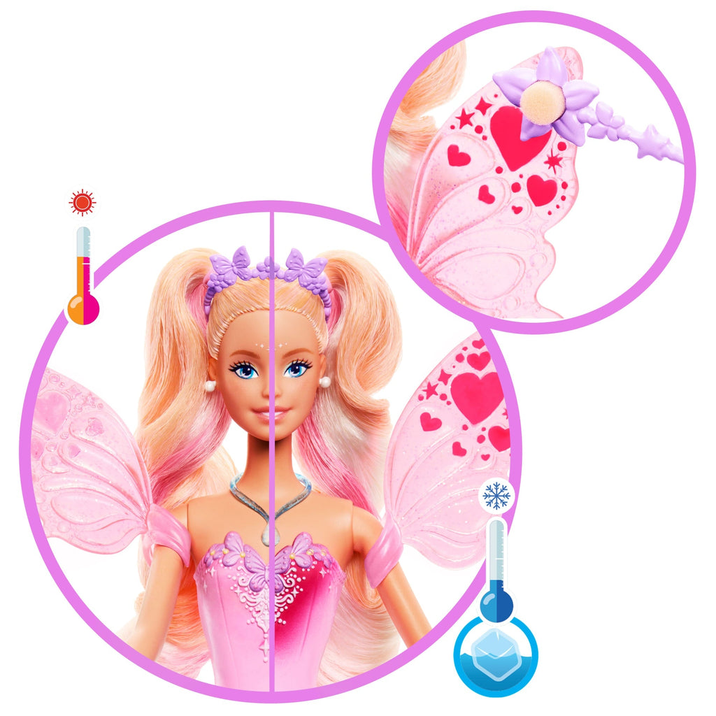 Barbie Fantasie Sprookjespop Met Van Kleur Veranderende Vleugels En Outfit, Inclusief Speelgoedtoverstaf Met Sponsje En Modeaccessoires
