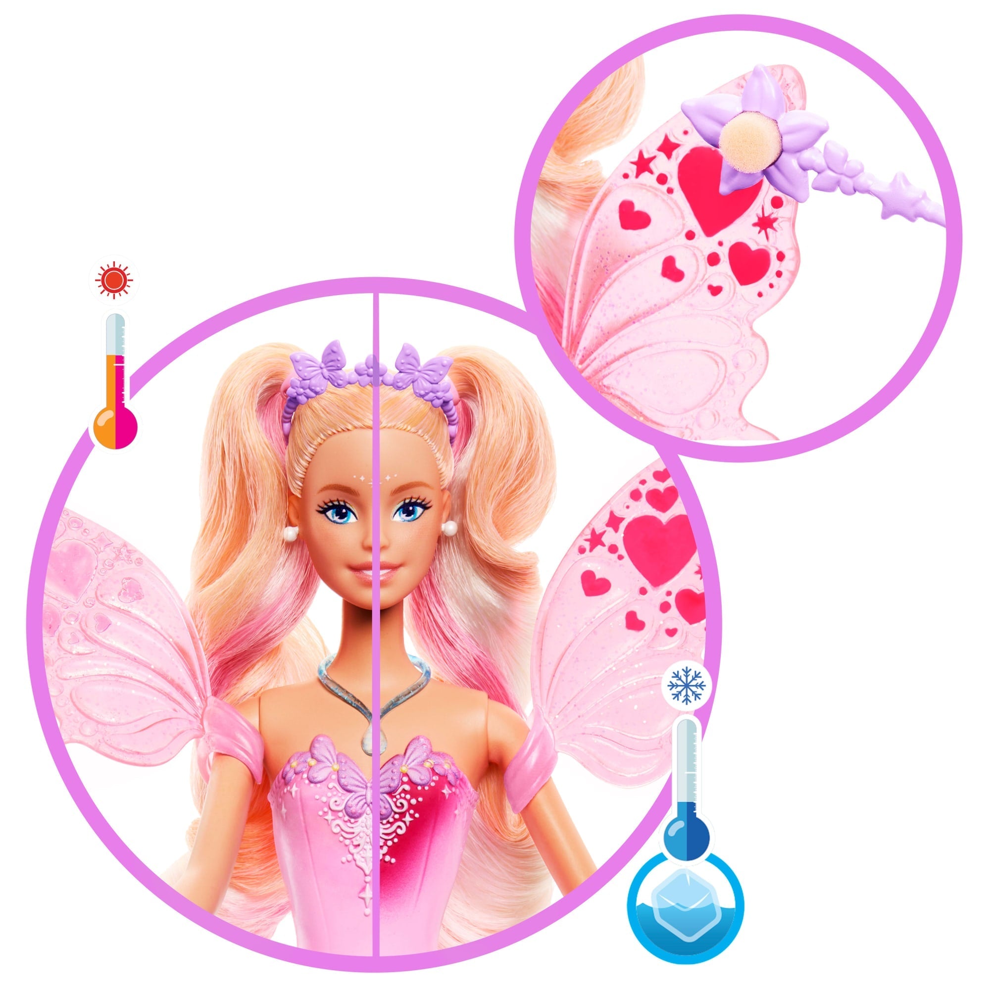 Barbie Fantasie Sprookjespop Met Van Kleur Veranderende Vleugels En Outfit, Inclusief Speelgoedtoverstaf Met Sponsje En Modeaccessoires