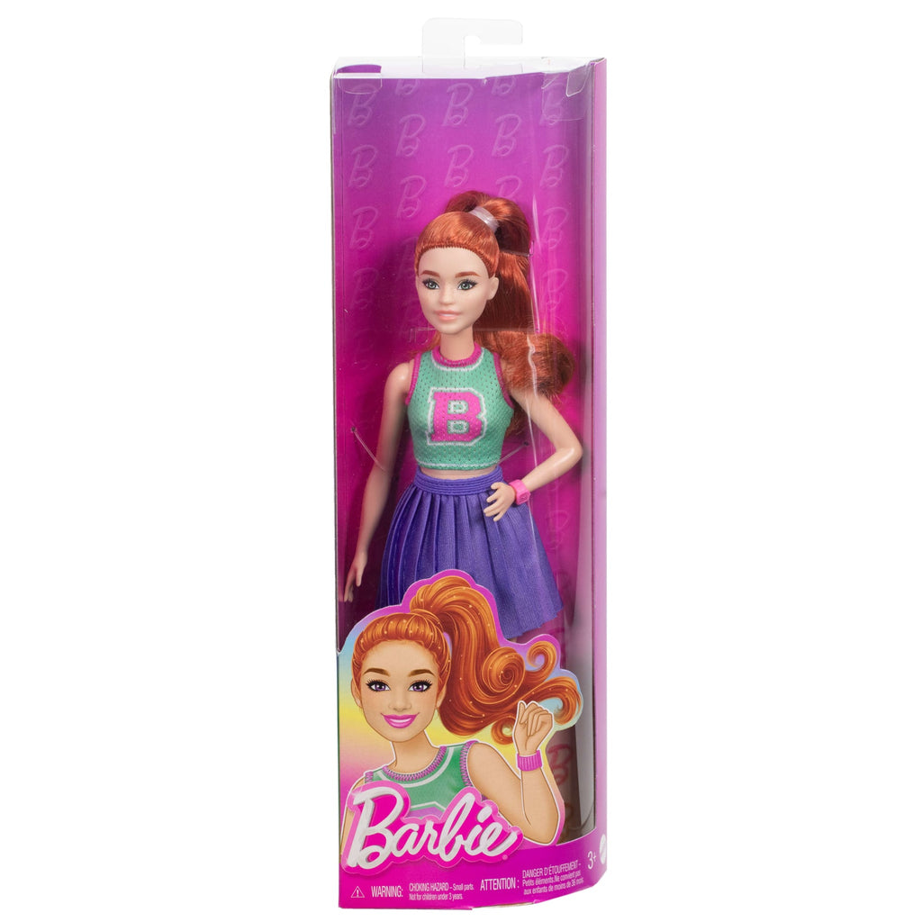 Forması Ve Pileli Mor Eteğiyle Kızıl Saçlı Barbie Fashionistas Bebek (232)