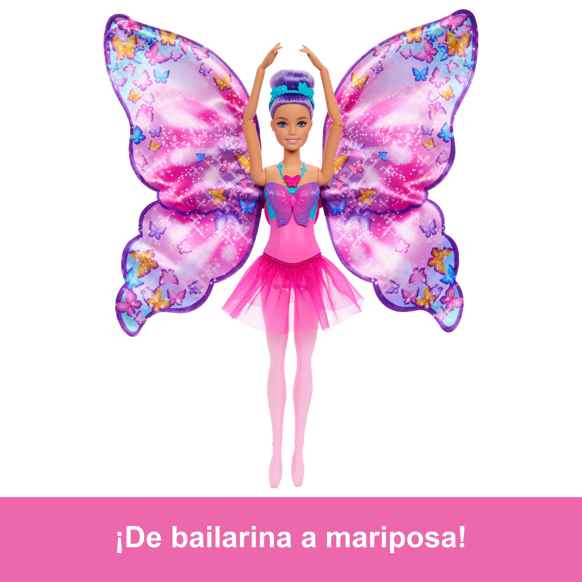 Muñeca Barbie Dance And Flutter Con Transformación 2 En 1 De Bailarina A Mariposa, Pelo Morado