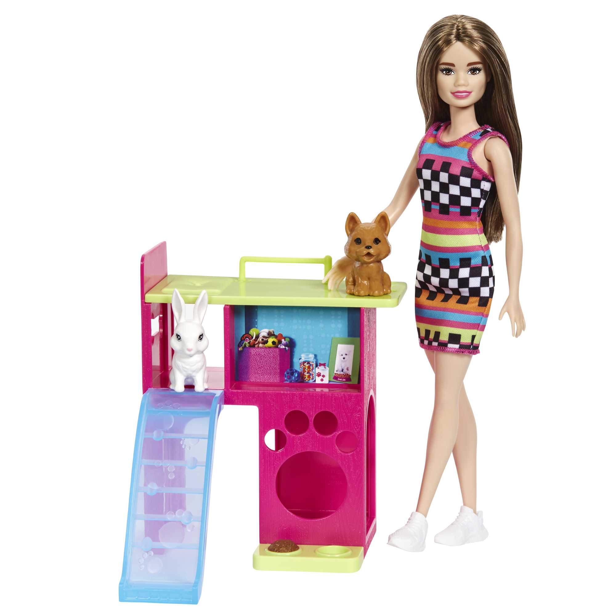Conjunto De Juego De Barbie Con Muñeca Y Casa De Juegos Para Mascotas Con 2 Animalitos