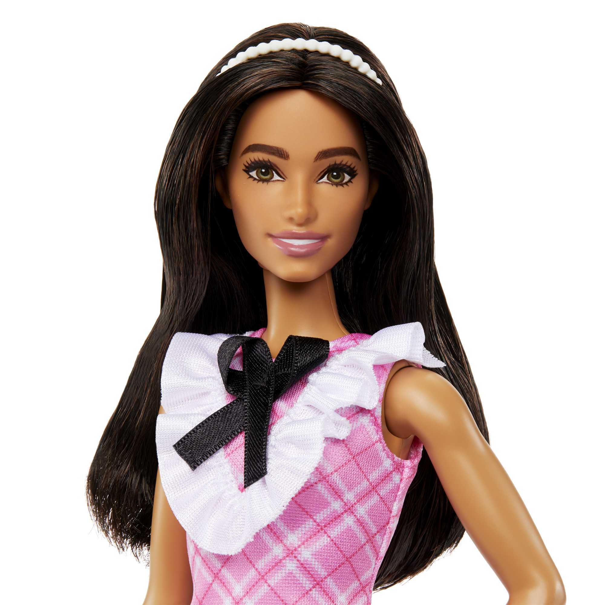 Barbie-Barbie Fashionistas 209-Poupée Cheveux Noirs, Robe Écossaise