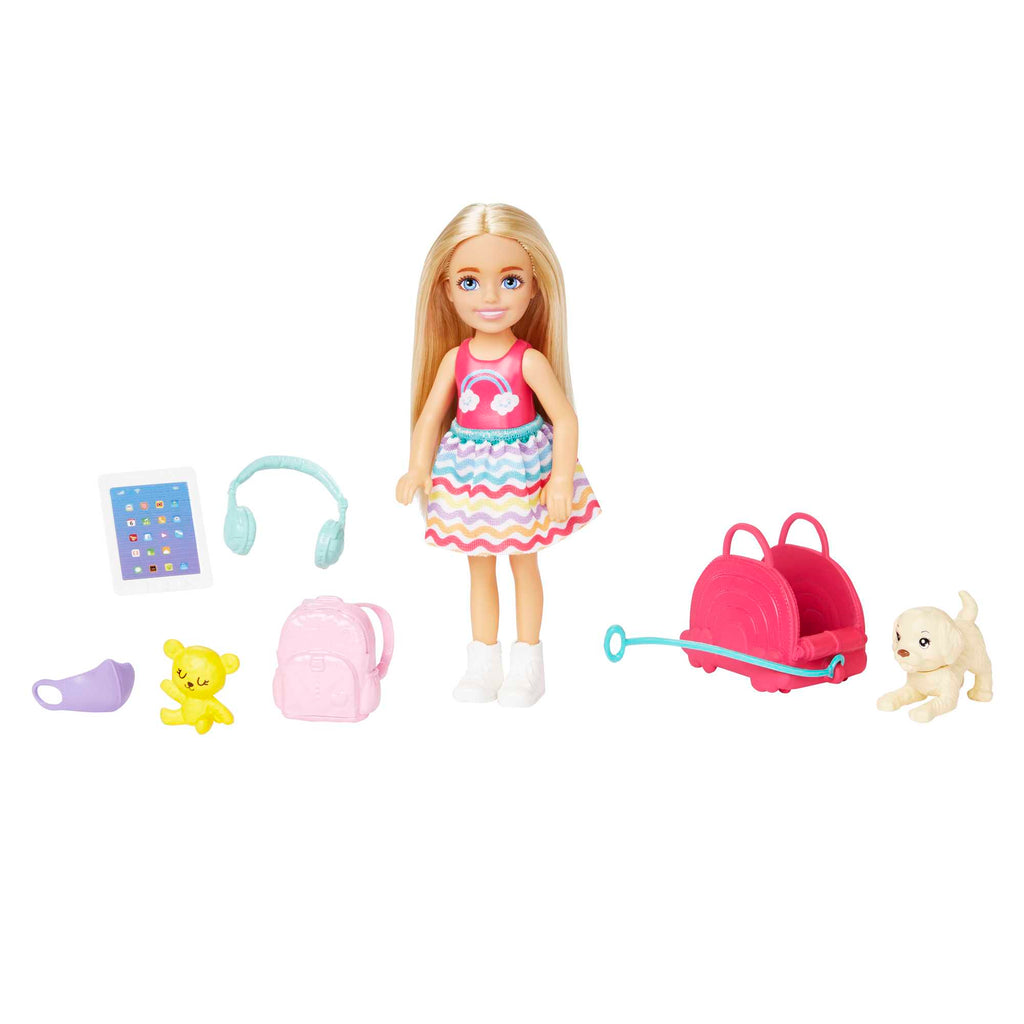 Barbie Chelsea Doll And Accessories, Small Doll Travel Set With Puppy And 6 Pieces