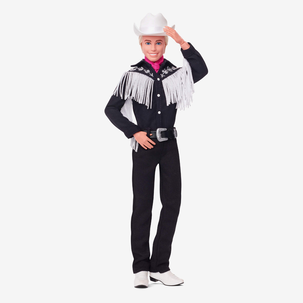 Barbie Le Film Poupée Ken À Collectionner Inspirée Du Film Barbie, Avec Tenue Noire À Franges Blanches, Chapeau Et Bottes De Cowboy De Couleur Blanche Et Bandana Rose