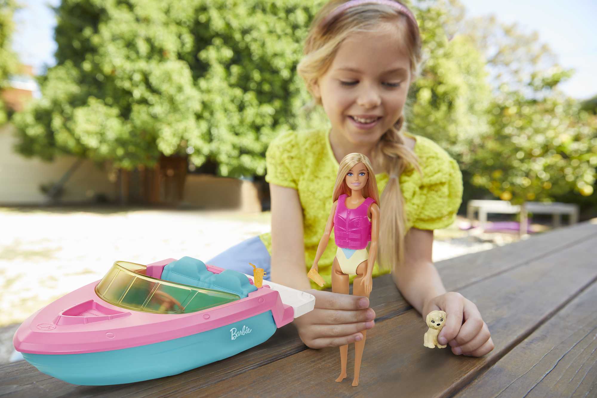 Barbie Boat With Puppy Figurine And Toy Accessories