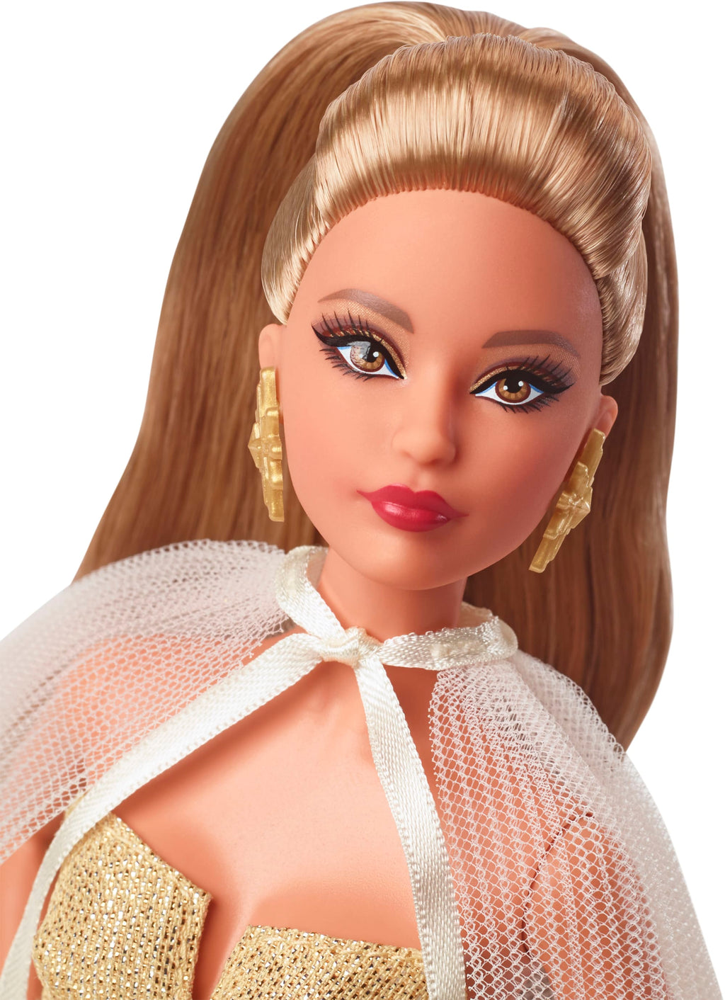 Barbie-Barbie Joyeux Noël 2023-Poupée Robe Dorée Et Cheveux Châtains
