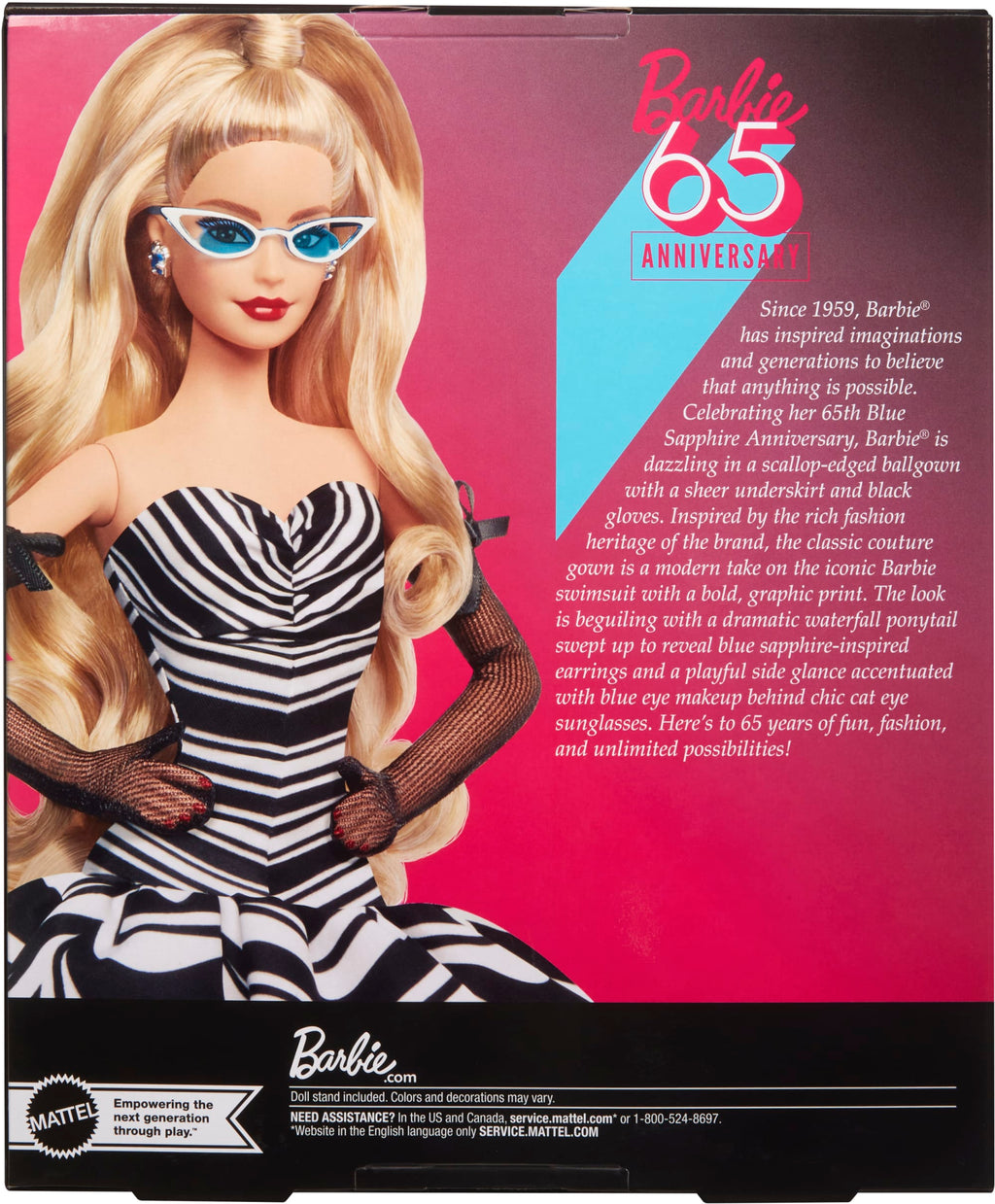 Barbie Signature 65° Anniversario bambola collezionabile con capelli biondi e abito bianco e nero