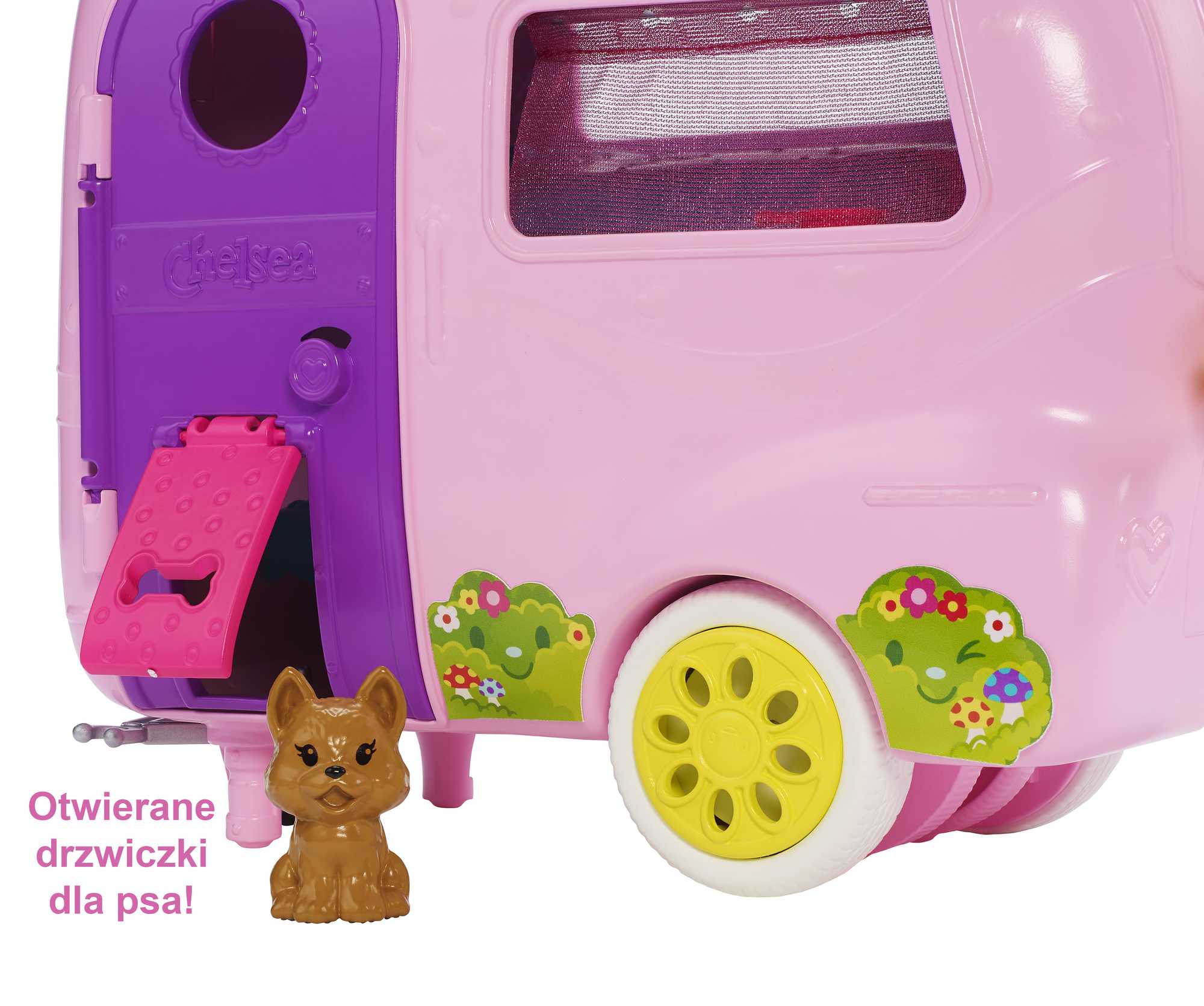 Barbie Przyczepa kempingowa Chelsea + lalka, szczeniaczek, samochód i akcesoria