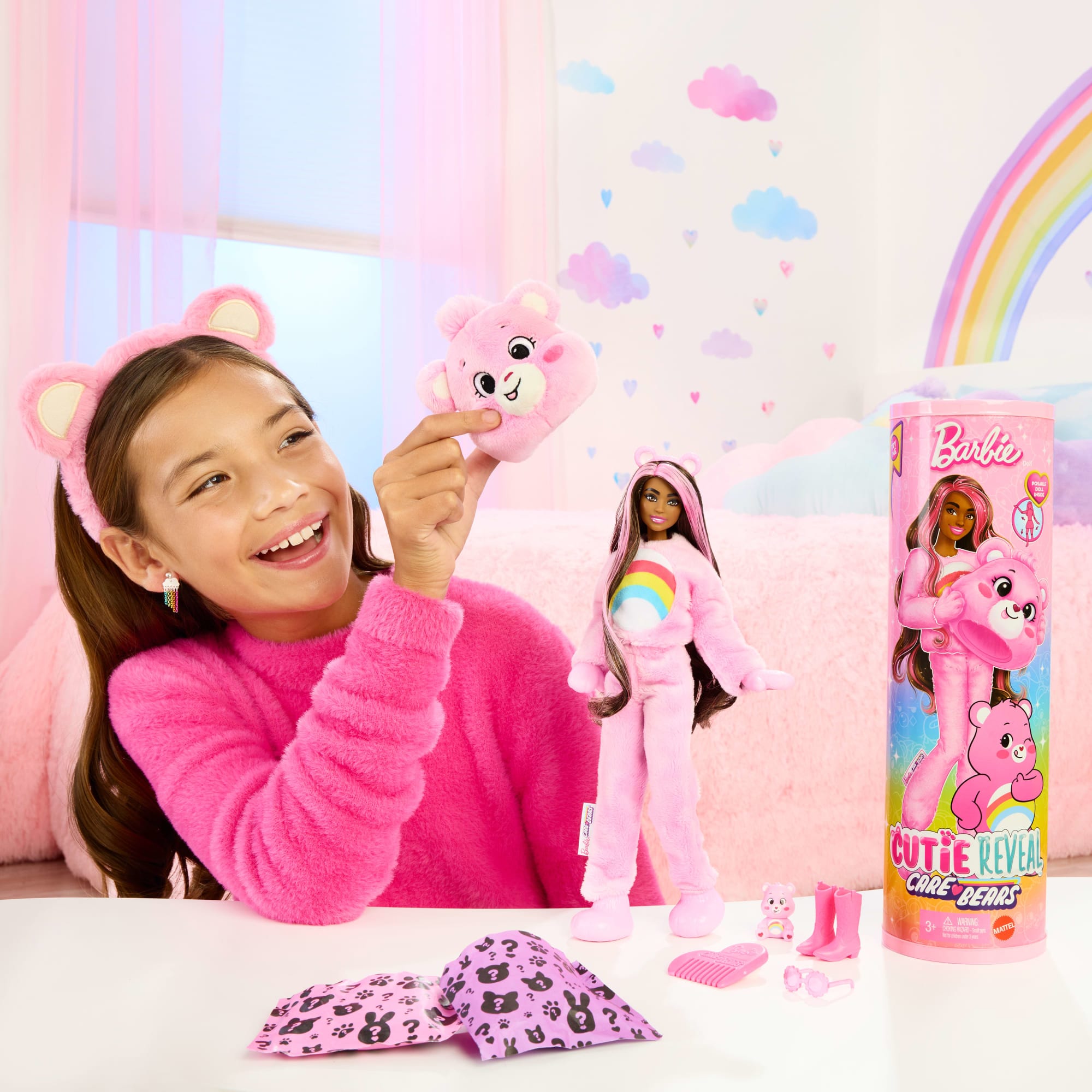 Bambola Barbie Cutie Reveal Serie Care Bears Con Accessori in Costume Di Peluche Di Cheer Bear, 10 Sorprese