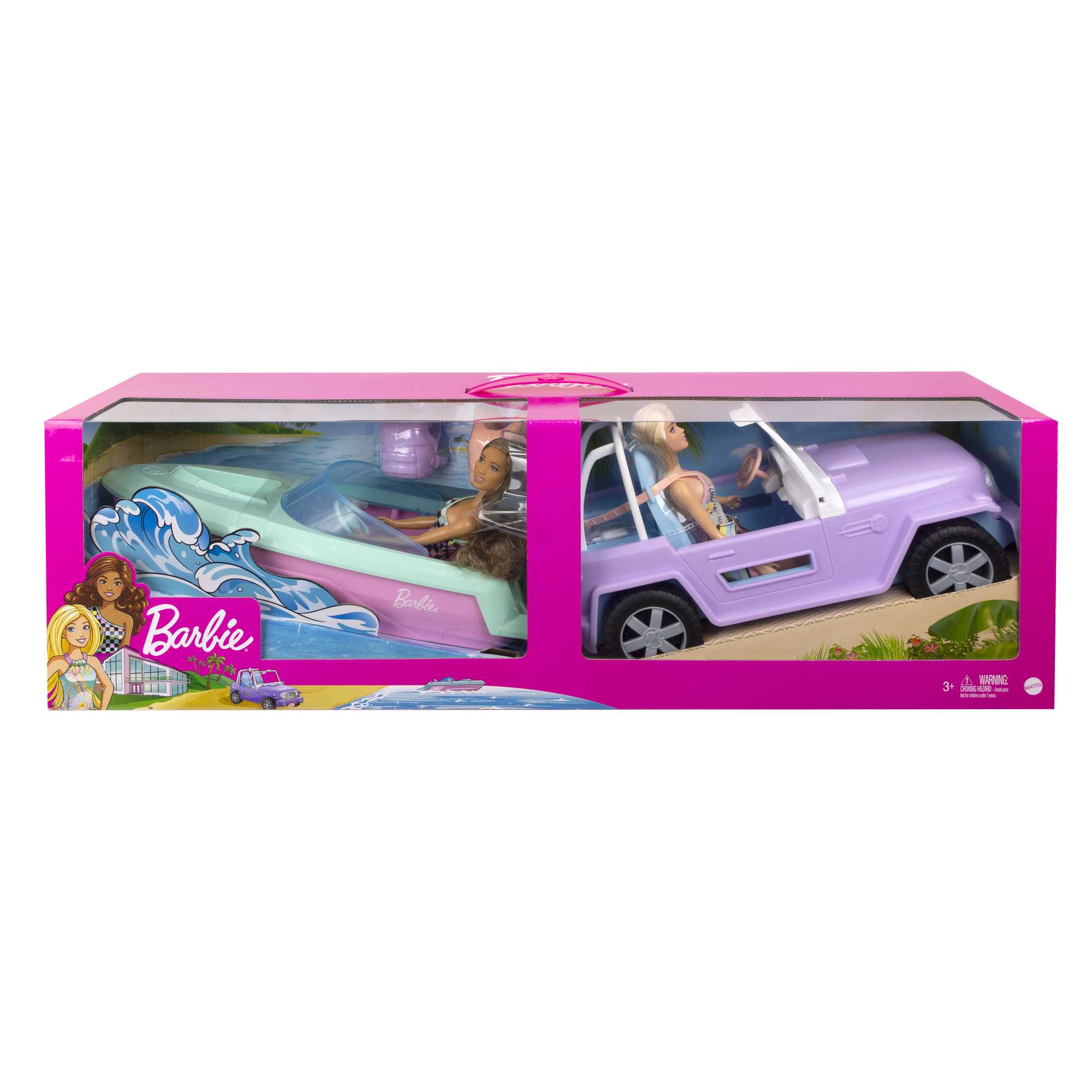 Barbie® Przejażdżka 2 lalki + samochód + motorówka Zestaw