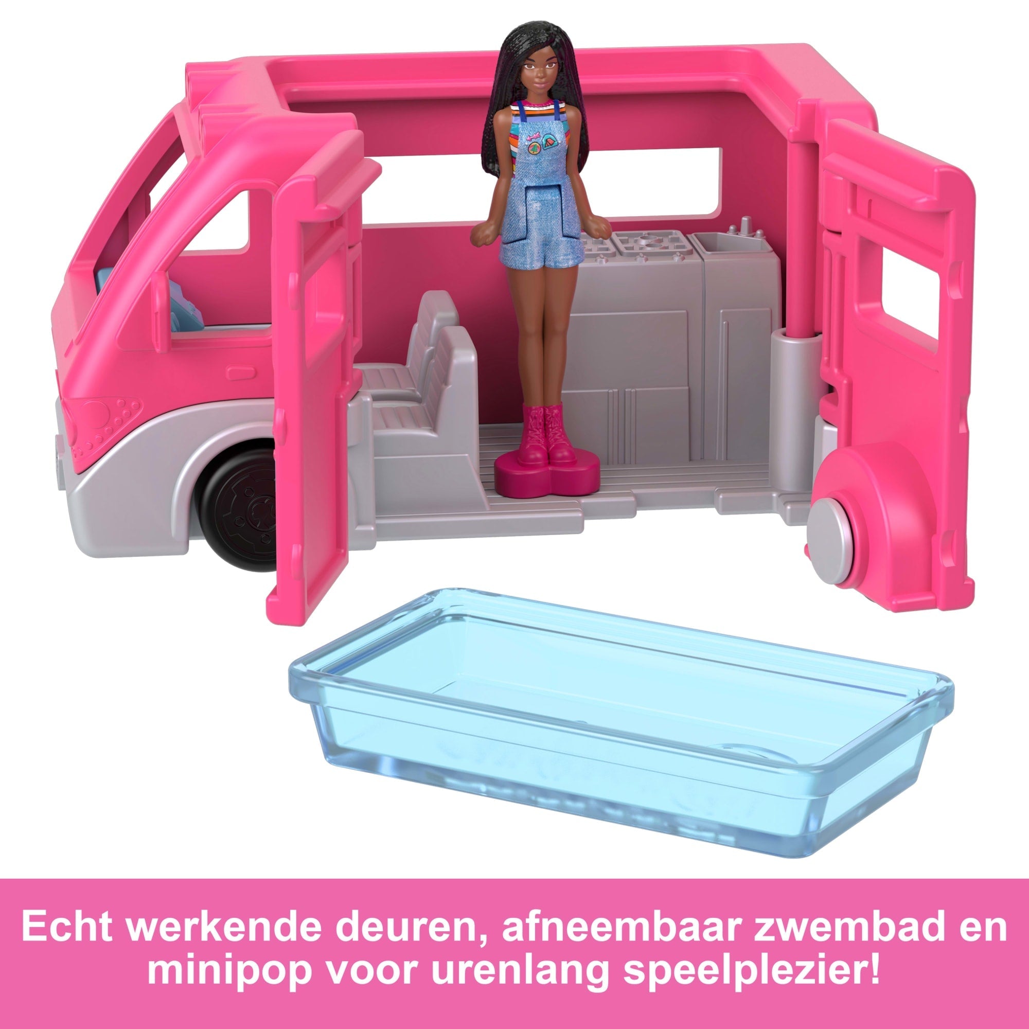 Barbie Mini Barbieland Set Met Pop En Voertuig, Pop (Bijna 4 Cm) En Droomcamper Met Zwembad Met Kleurverandering