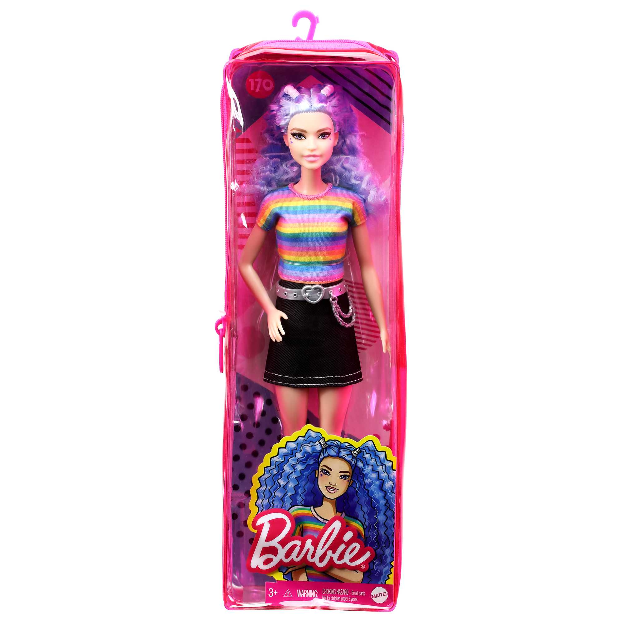Barbie Fashionistas Puppe (Blaue Haare) Im Regenbogen-Shirt Und Rock