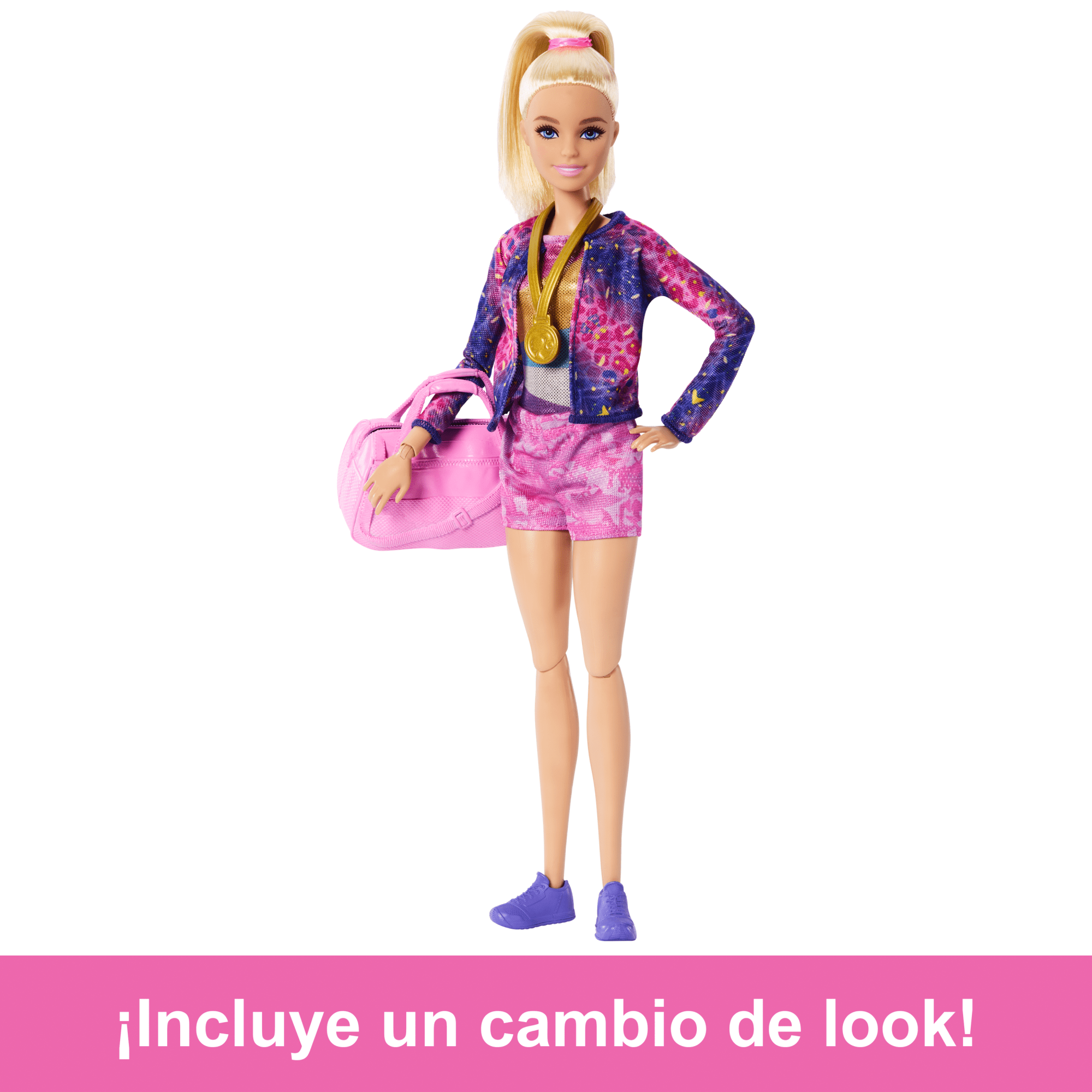 Conjunto De Juego Barbie Gimnasta Con Muñeca De Moda Rubia, Barra De Equilibrio, Más De 10 Accesorios Y Función De Volteretas