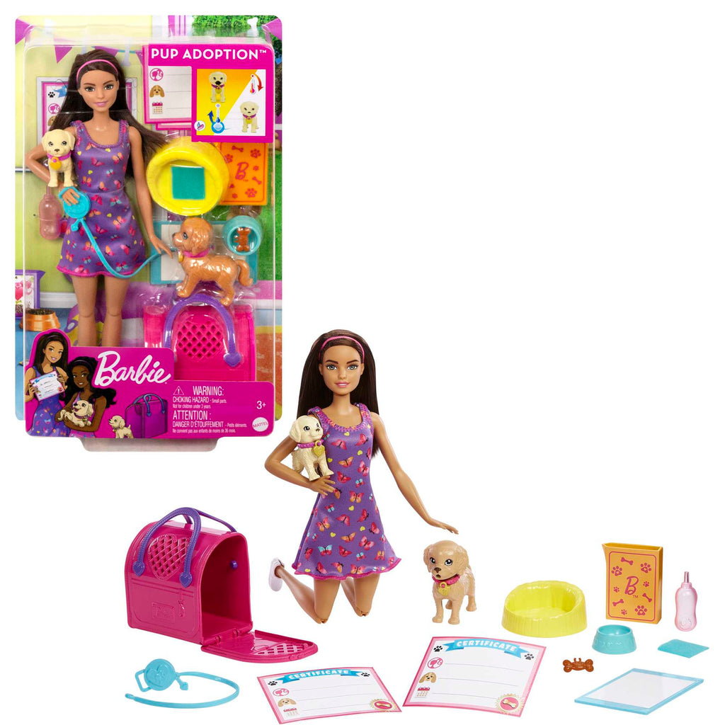 Barbie Κούκλα Και Αξεσουάρ Σετ Παιχνιδιού Με Κούκλα, 2 Σκυλάκια Και Αλλαγή Χρώματος