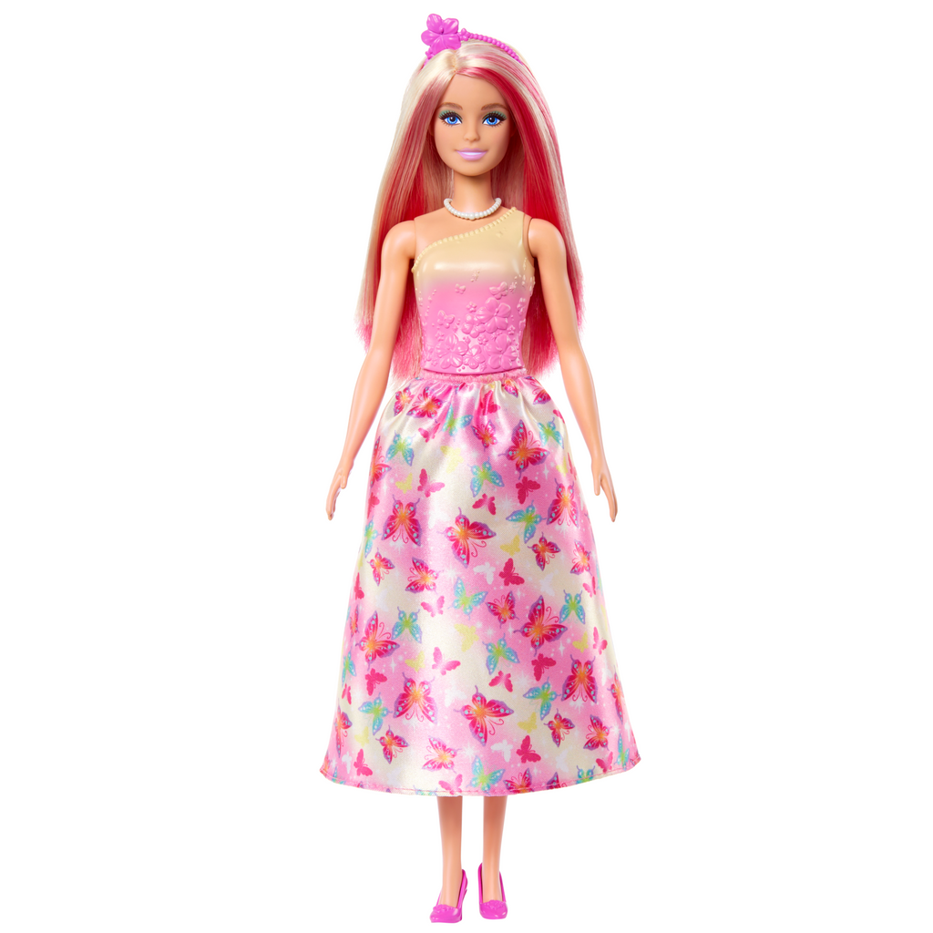 Renkli Saçları, Kelebek Baskılı Pembe Etekleri Ve Aksesuarlarıyla Barbie Masal Dünyası Bebekleri