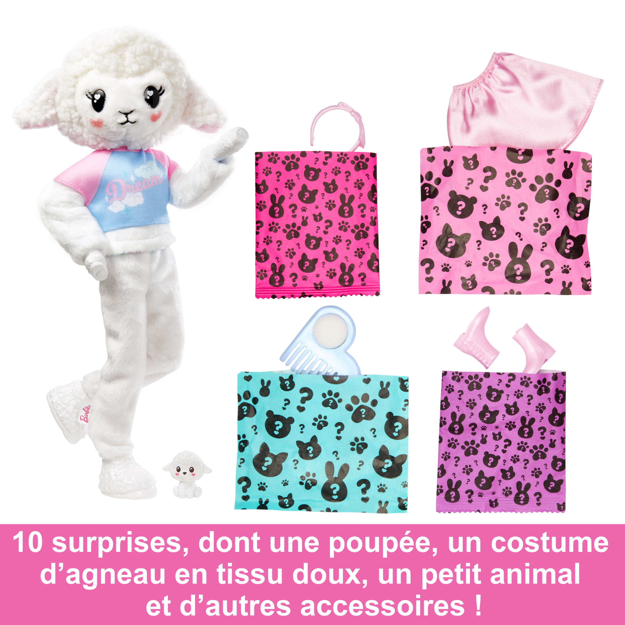 Barbie Cutie Reveal Poupée Barbie et accessoires, costume agneau en peluche